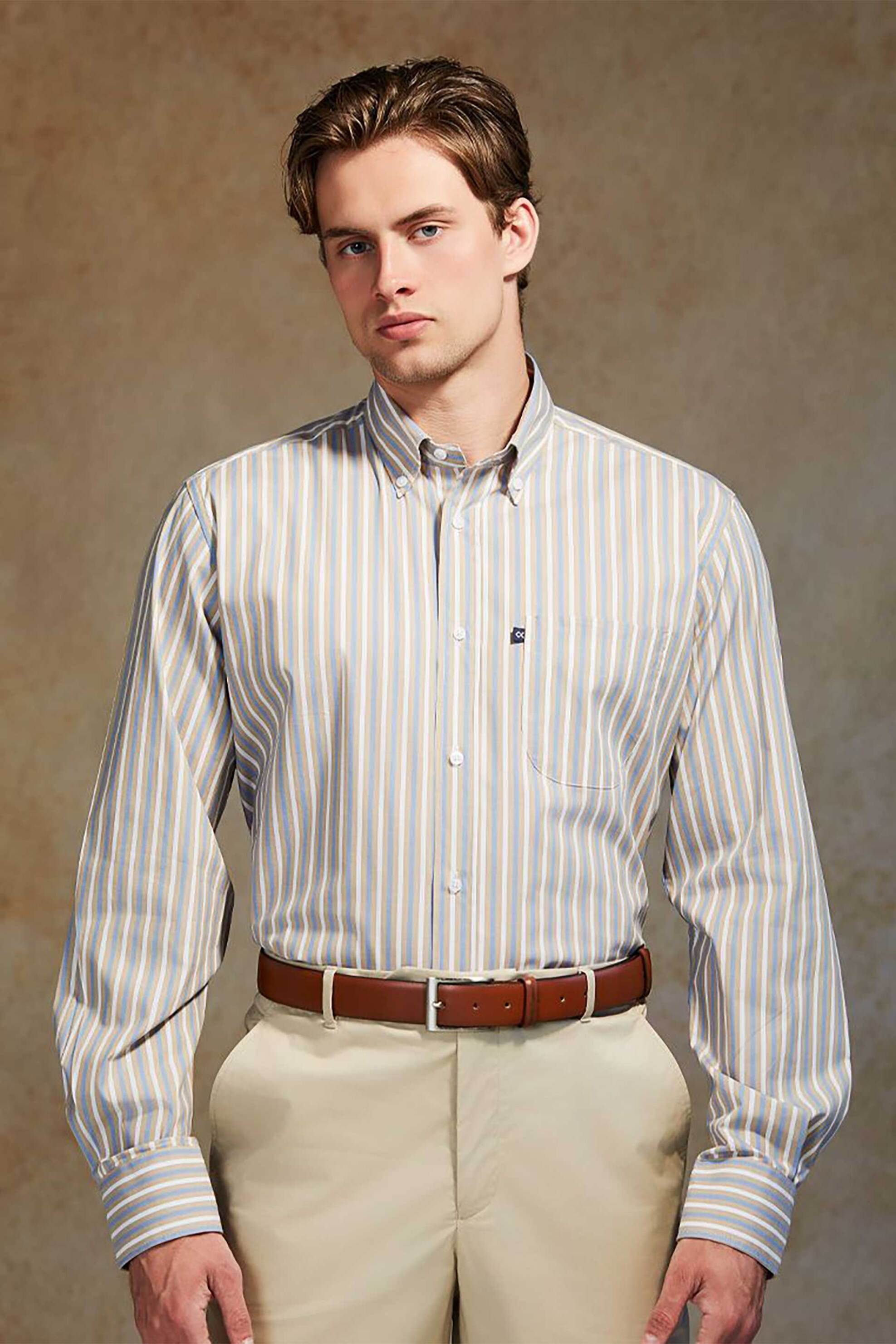 Oxford Company ανδρικό sport πουκάμισο button down ριγέ Regular Fit - M123-BZ10.02 Λευκό - Μπλε