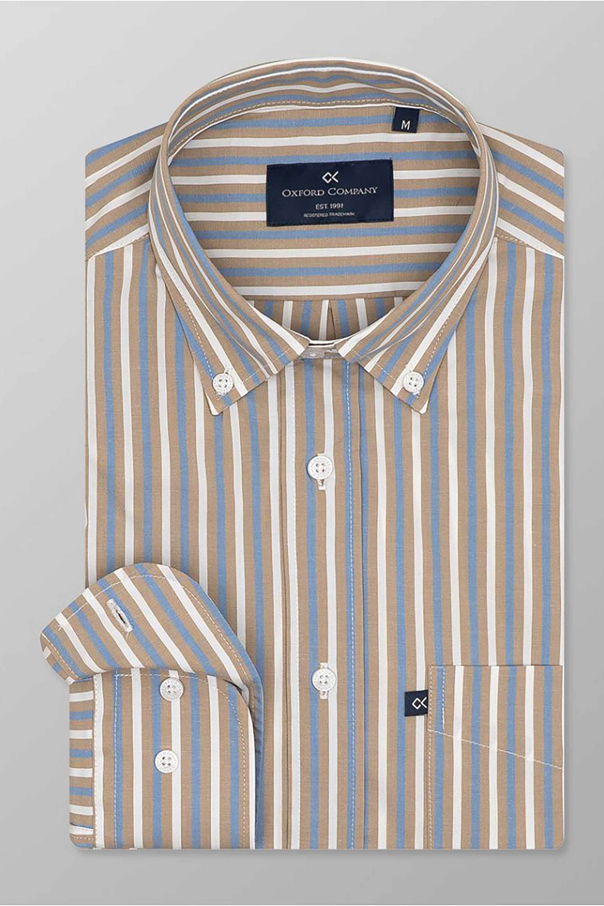 Oxford Company Ανδρικό Sport Πουκάμισο Button Down Ριγέ Regular Fit - M123-Bz10 02 Λευκό Μπλε