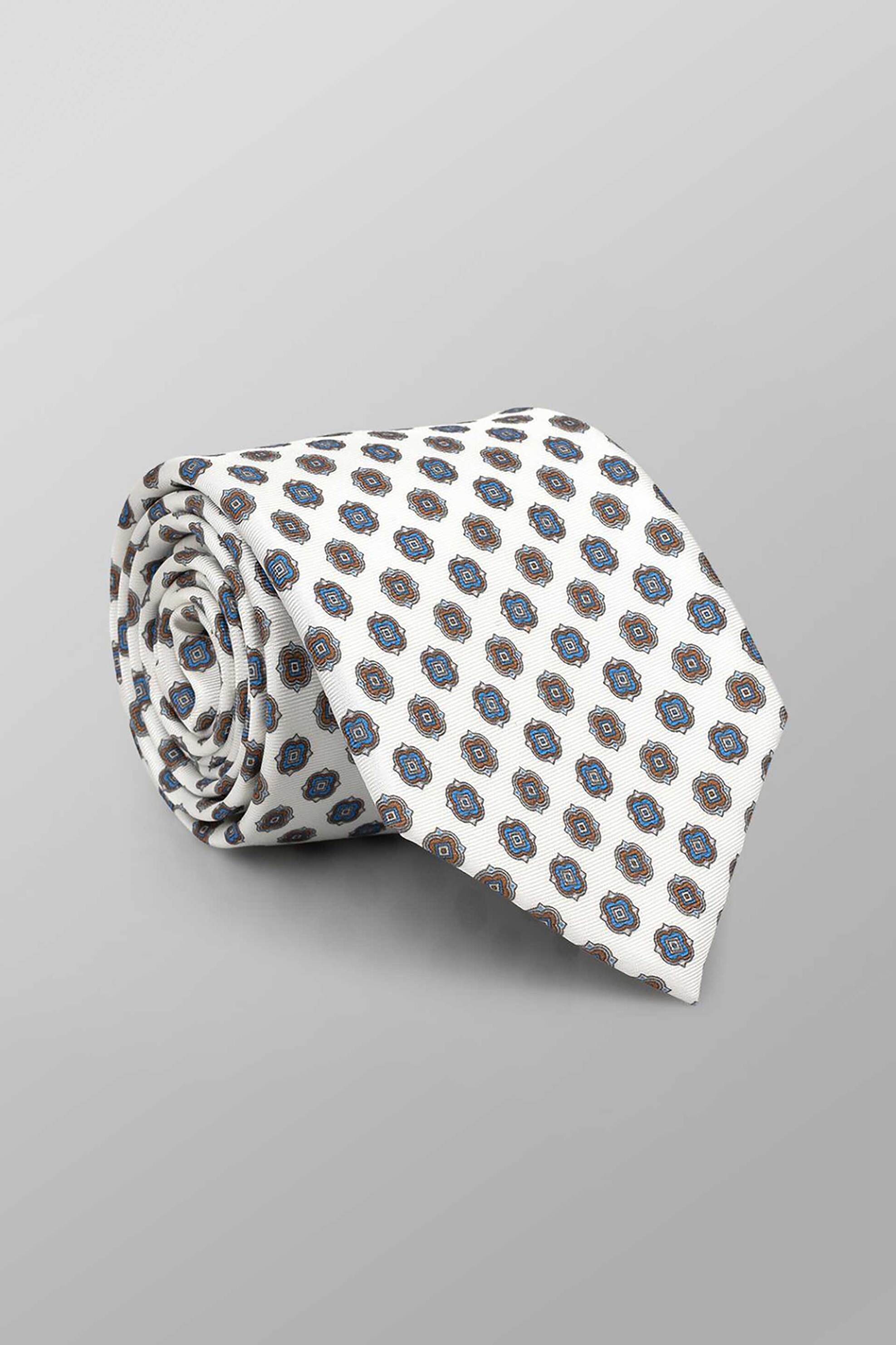 Oxford Company ανδρική μεταξωτή γραβάτα με all-over print Regular Fit - TIE63-401.07 Λευκό - Μπλε