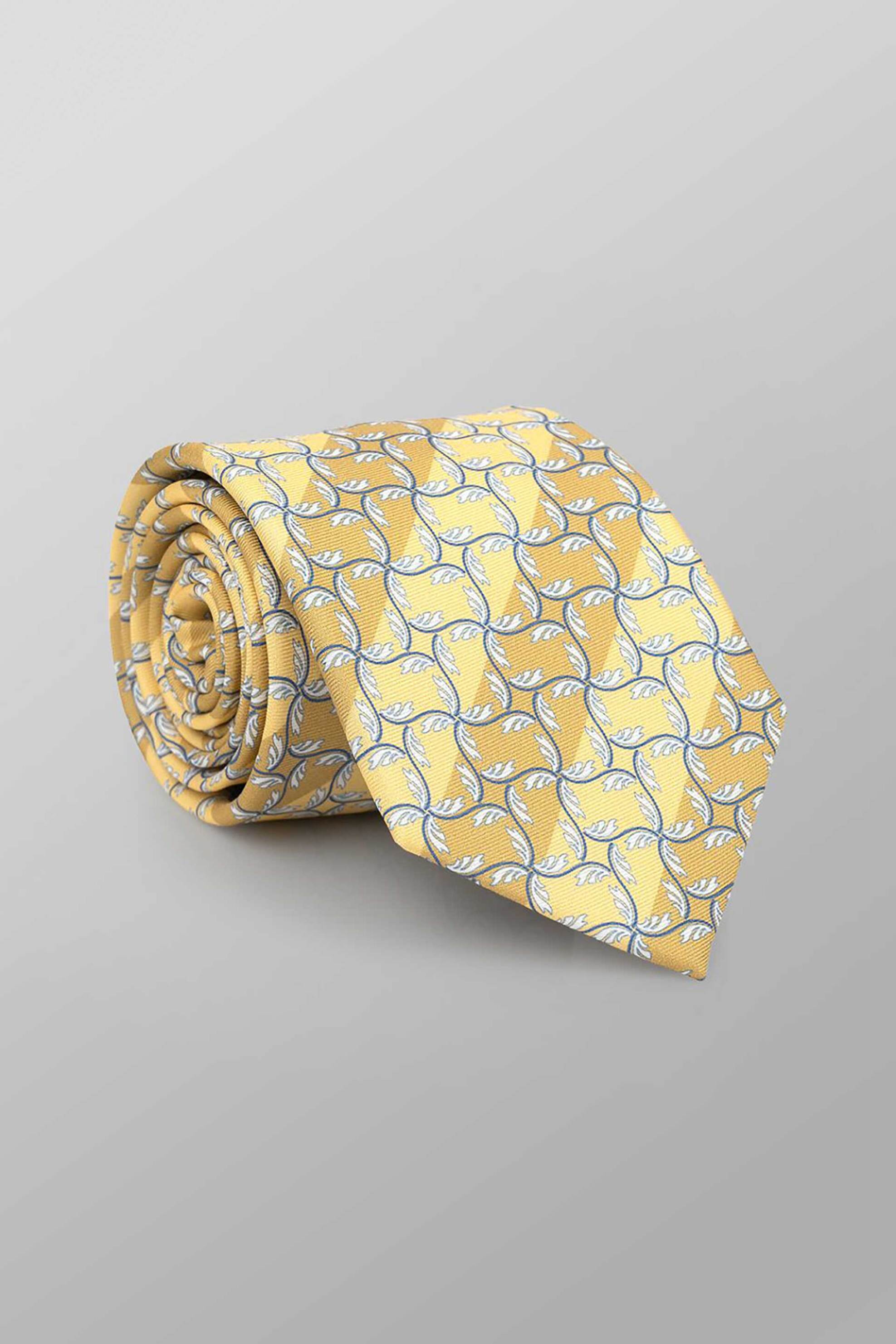 Oxford Company ανδρική μεταξωτή γραβάτα με all-over print Regular Fit - TIE63-403.04 Κίτρινο Ώχρα