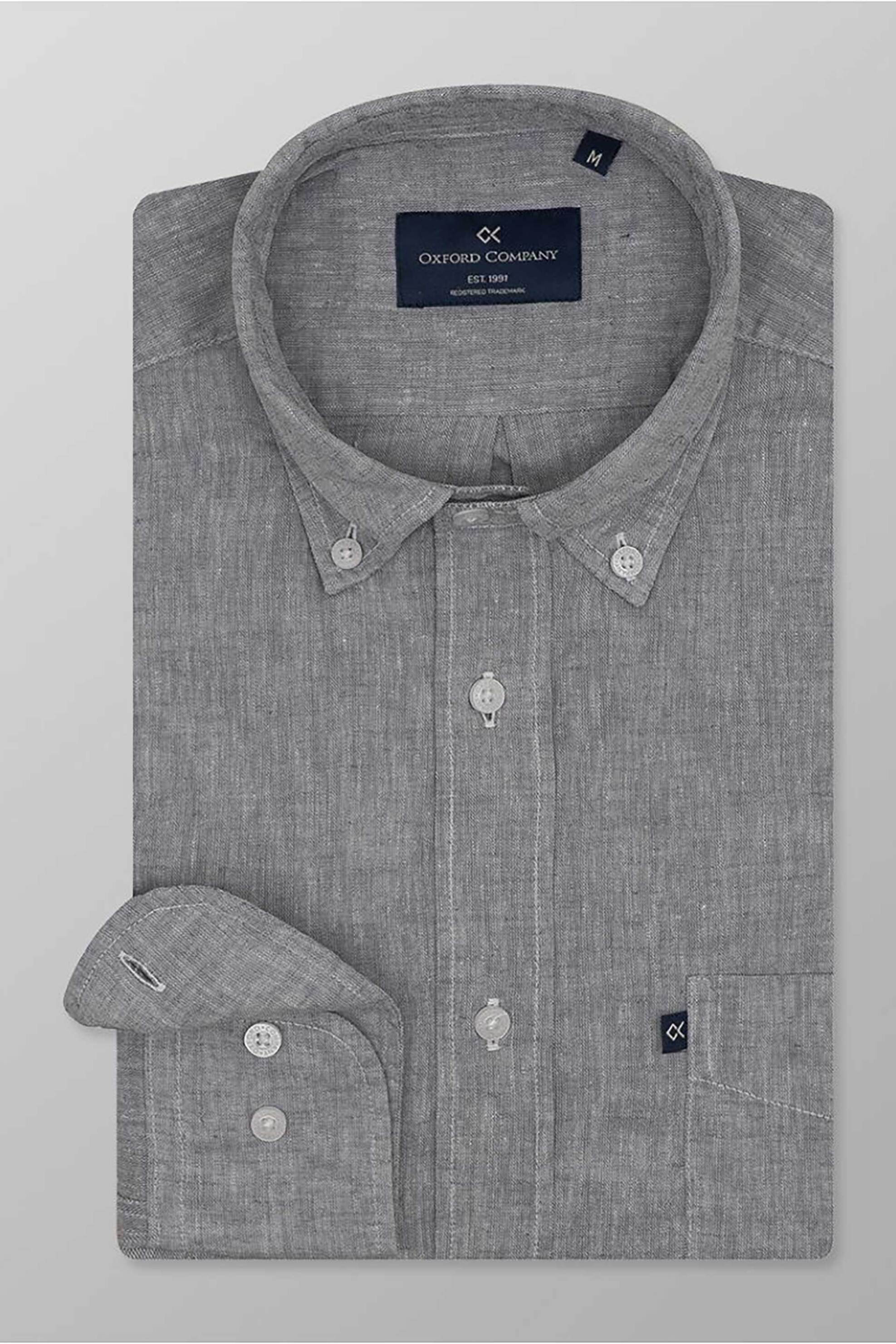 Oxford Company ανδρικό sport πουκάμισο button down μονόχρωμο Regular Fit - L210-BZ10.03 Γκρι