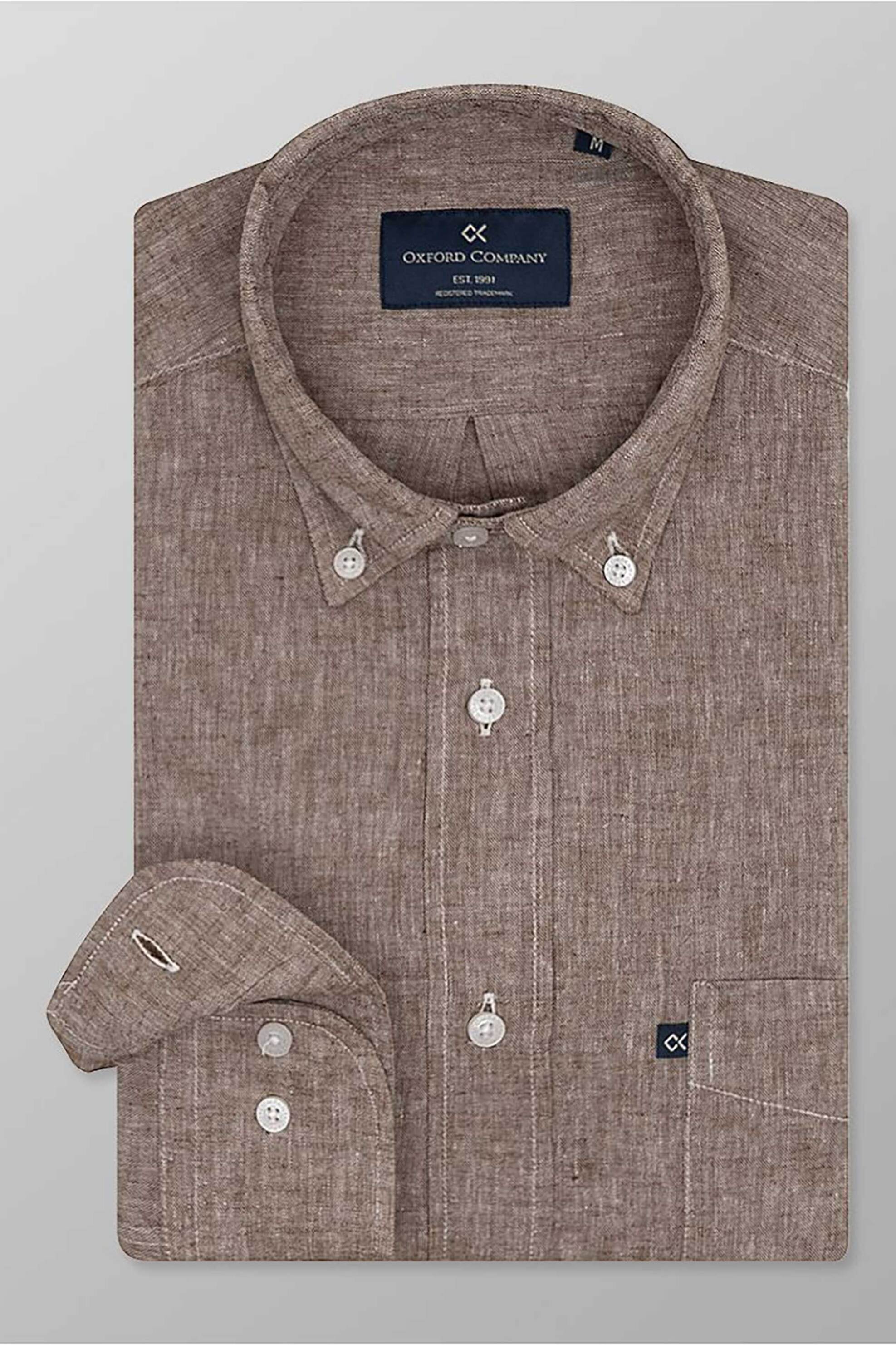 Oxford Company ανδρικό sport πουκάμισο button down μονόχρωμο Regular Fit - L210-BZ10.06 Καφέ Ανοιχτό