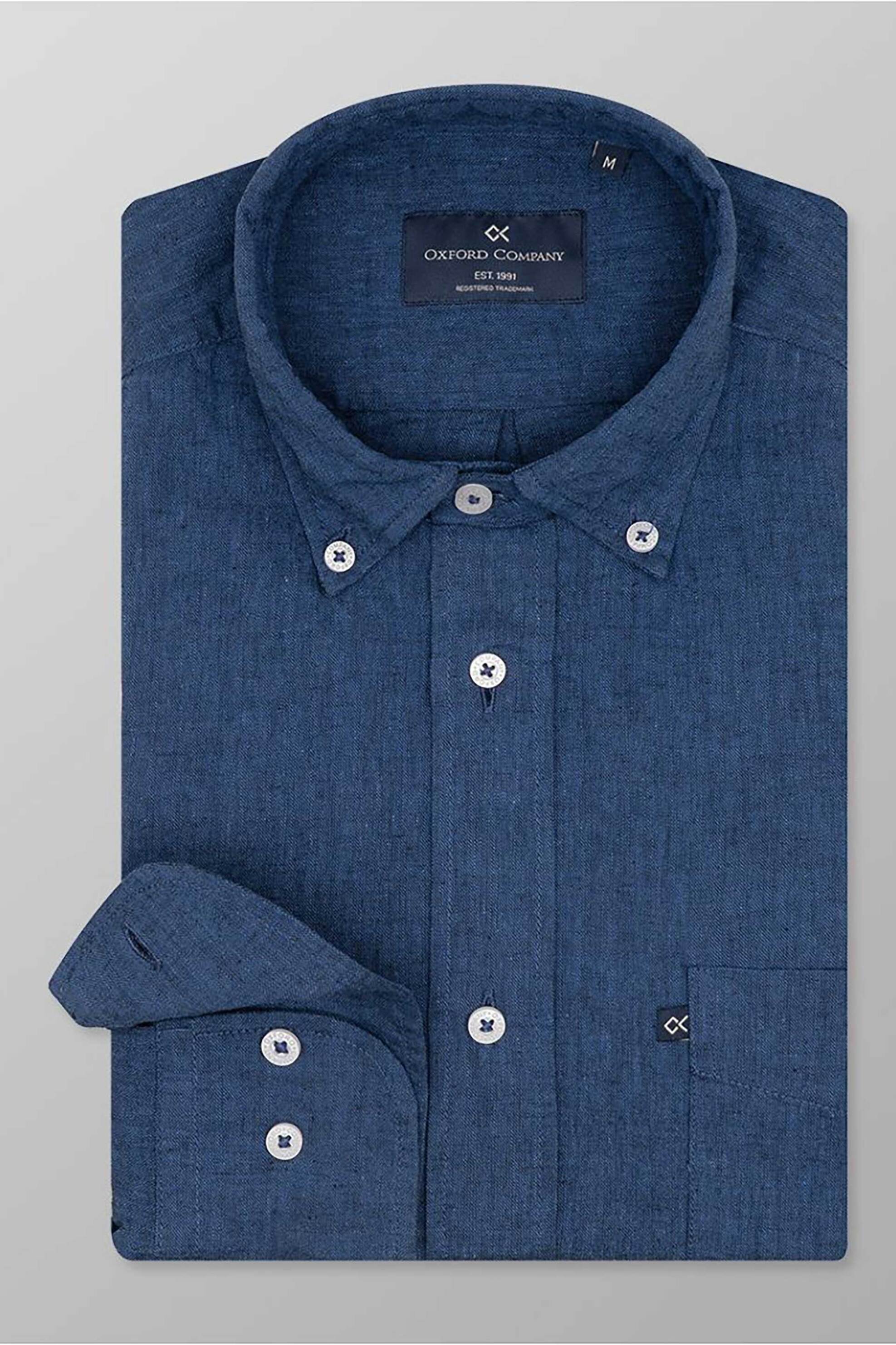 Oxford Company ανδρικό sport πουκάμισο button down μονόχρωμο Regular Fit - L210-BZ10.07 Μπλε