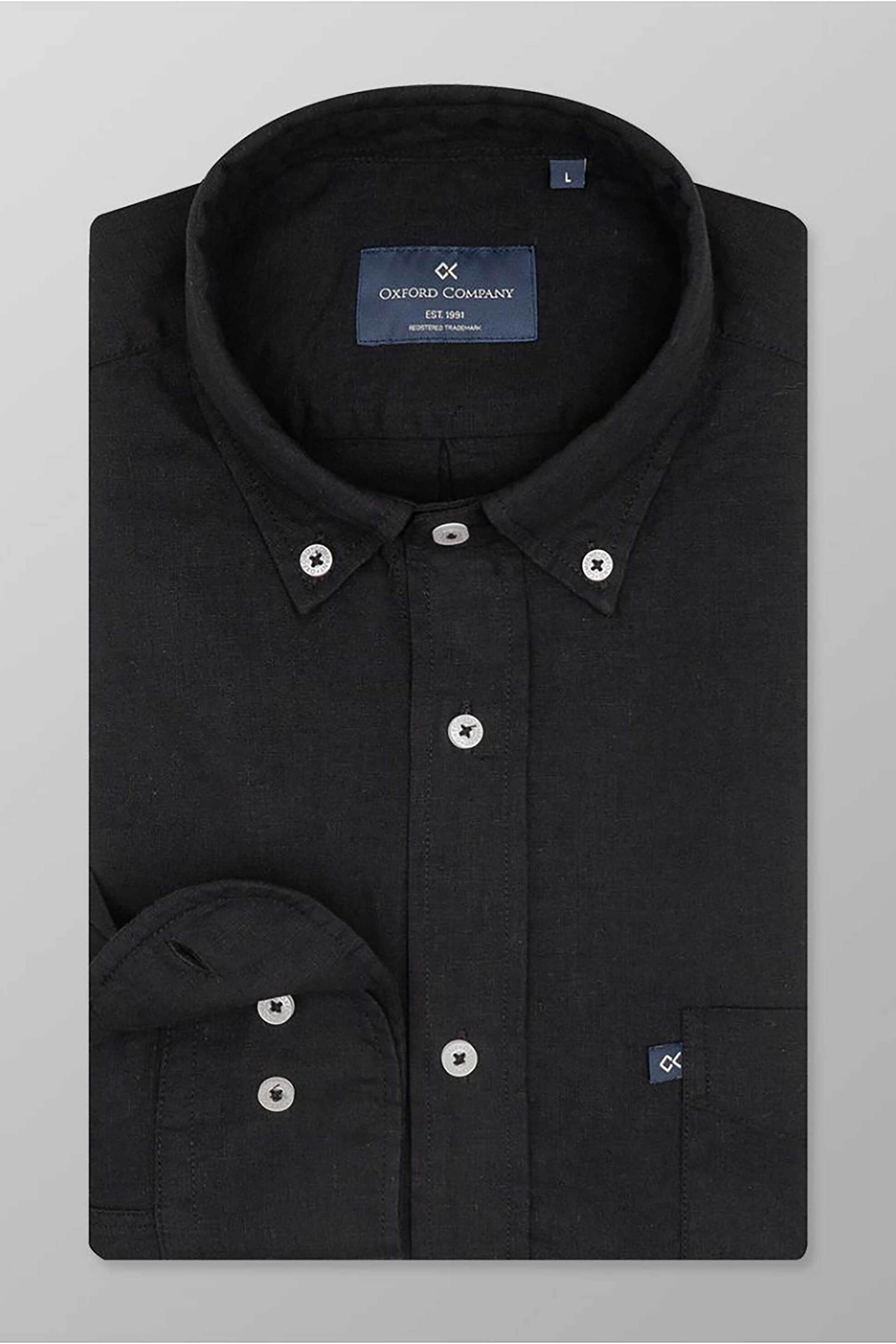 Oxford Company ανδρικό sport πουκάμισο button down μονόχρωμο Regular Fit - L210-BZ10.09 Μαύρο