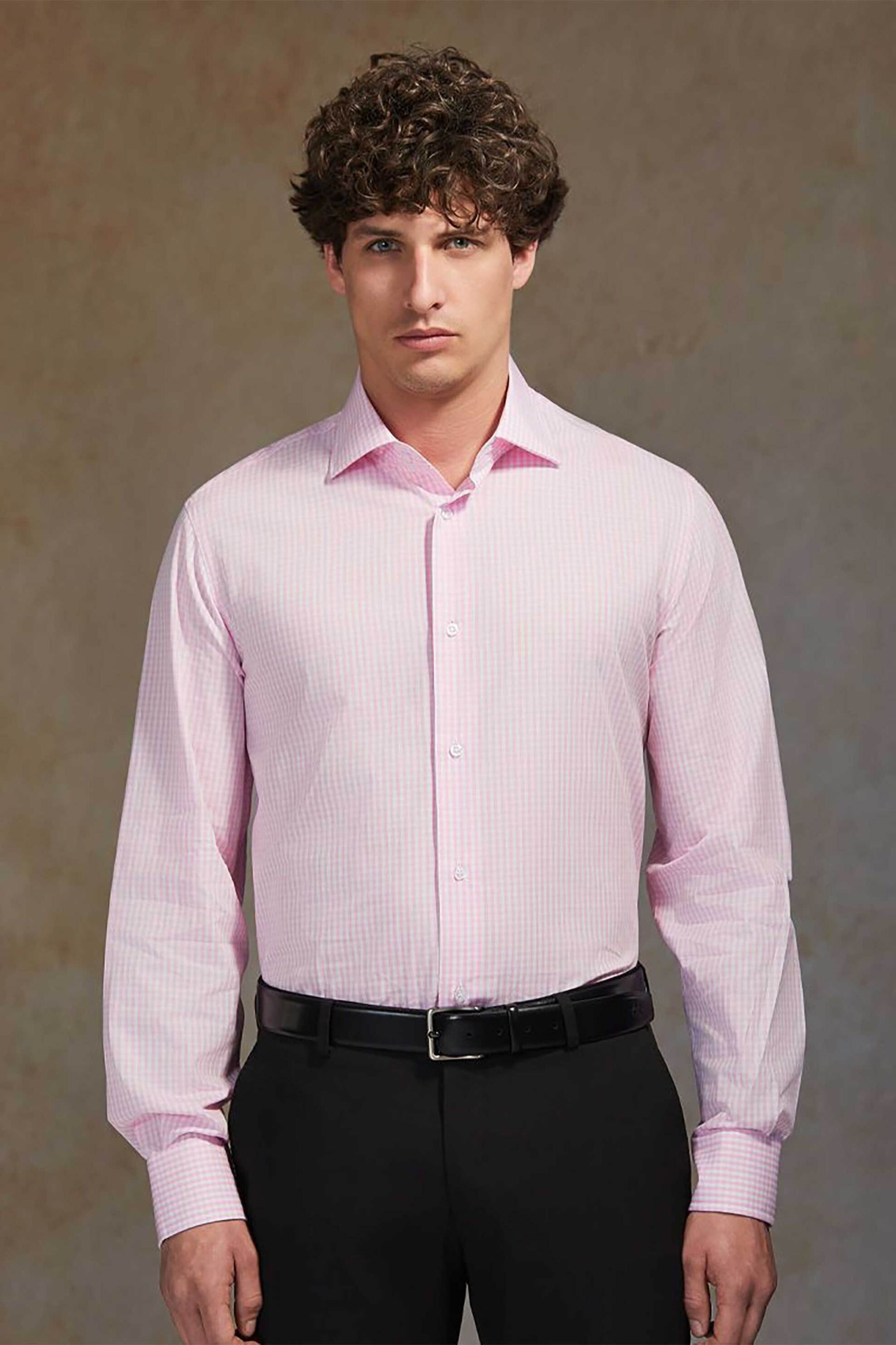 Oxford Company ανδρικό Classic πουκάμισο καρό Regular Fit Club - M330NRZ20.02 Ροζ