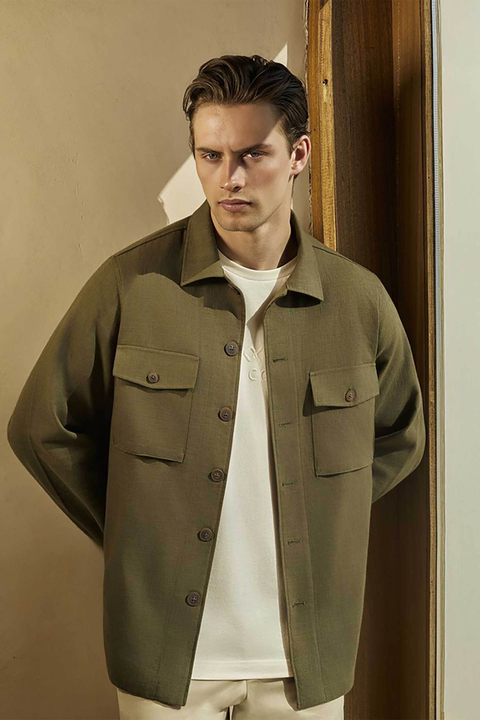 Oxford Company ανδρικό overshirt μονόχρωμο Regular Fit - B116-OZ21.03 Λαδί
