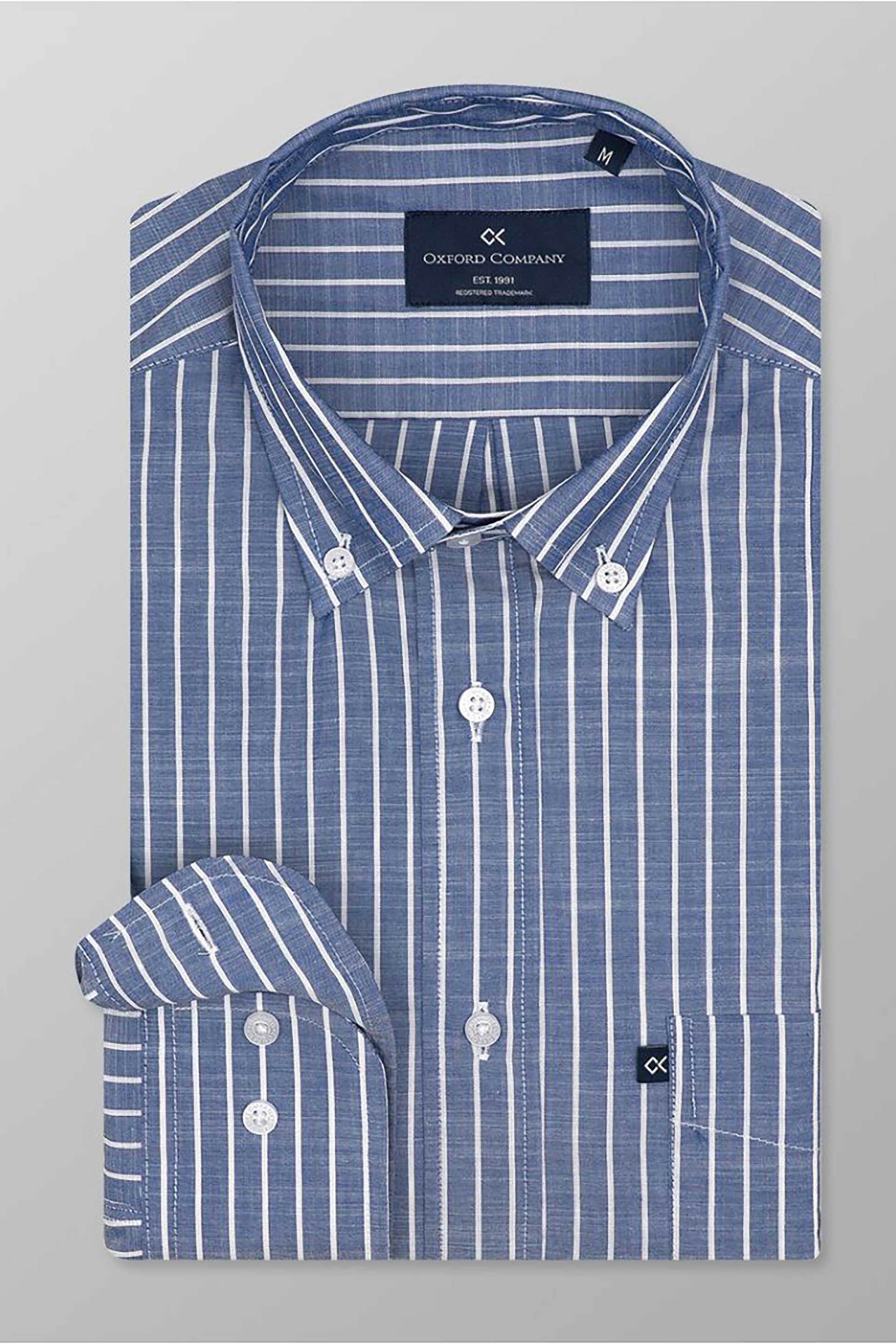 Oxford Company ανδρικό sport πουκάμισο button down ριγέ Regular Fit - F123-BZ10.01 Σκούρο Μπλε
