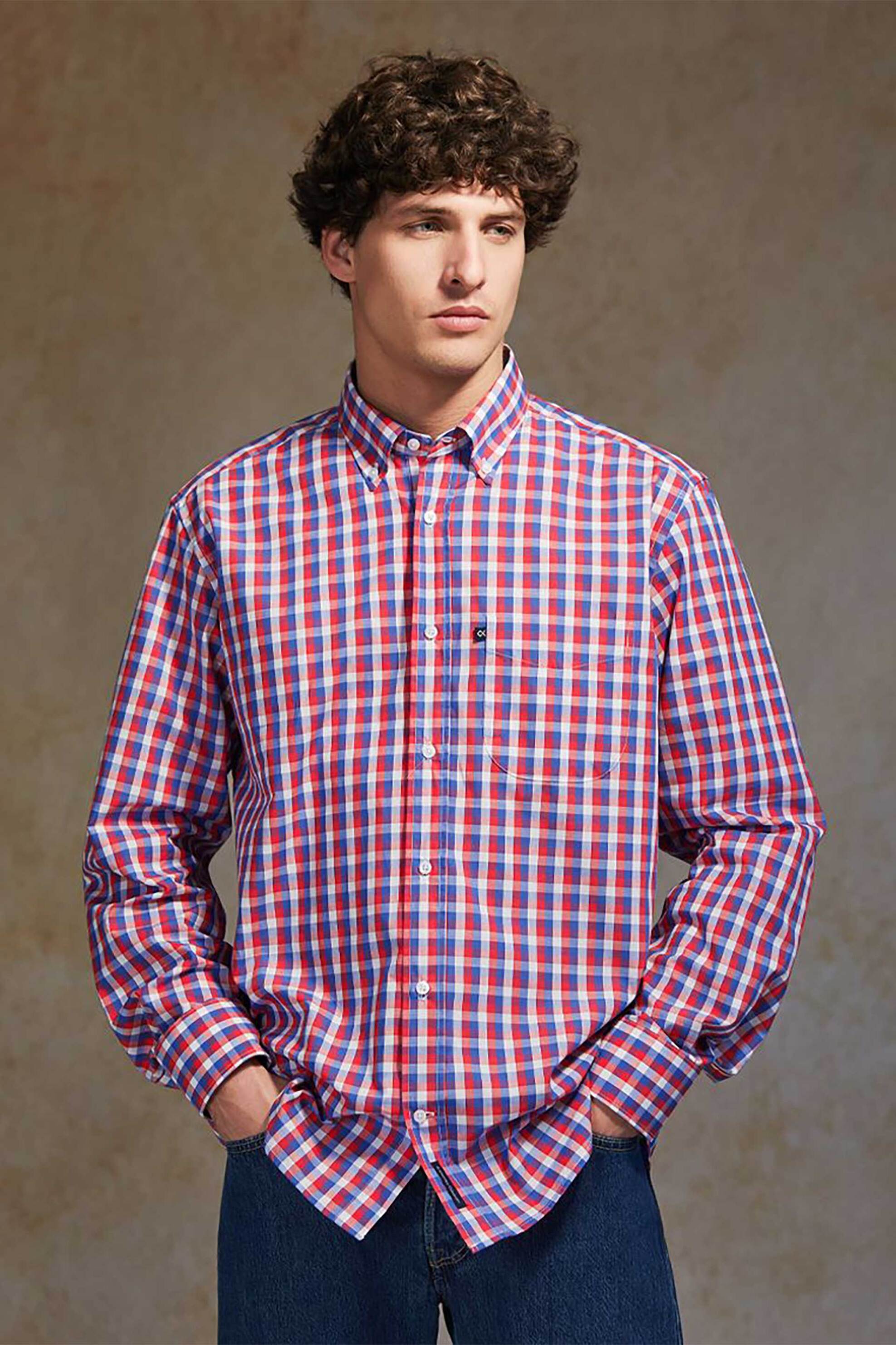 Oxford Company ανδρικό sport πουκάμισο button down καρό Regular Fit - F132-BZ10.01 Κόκκινο