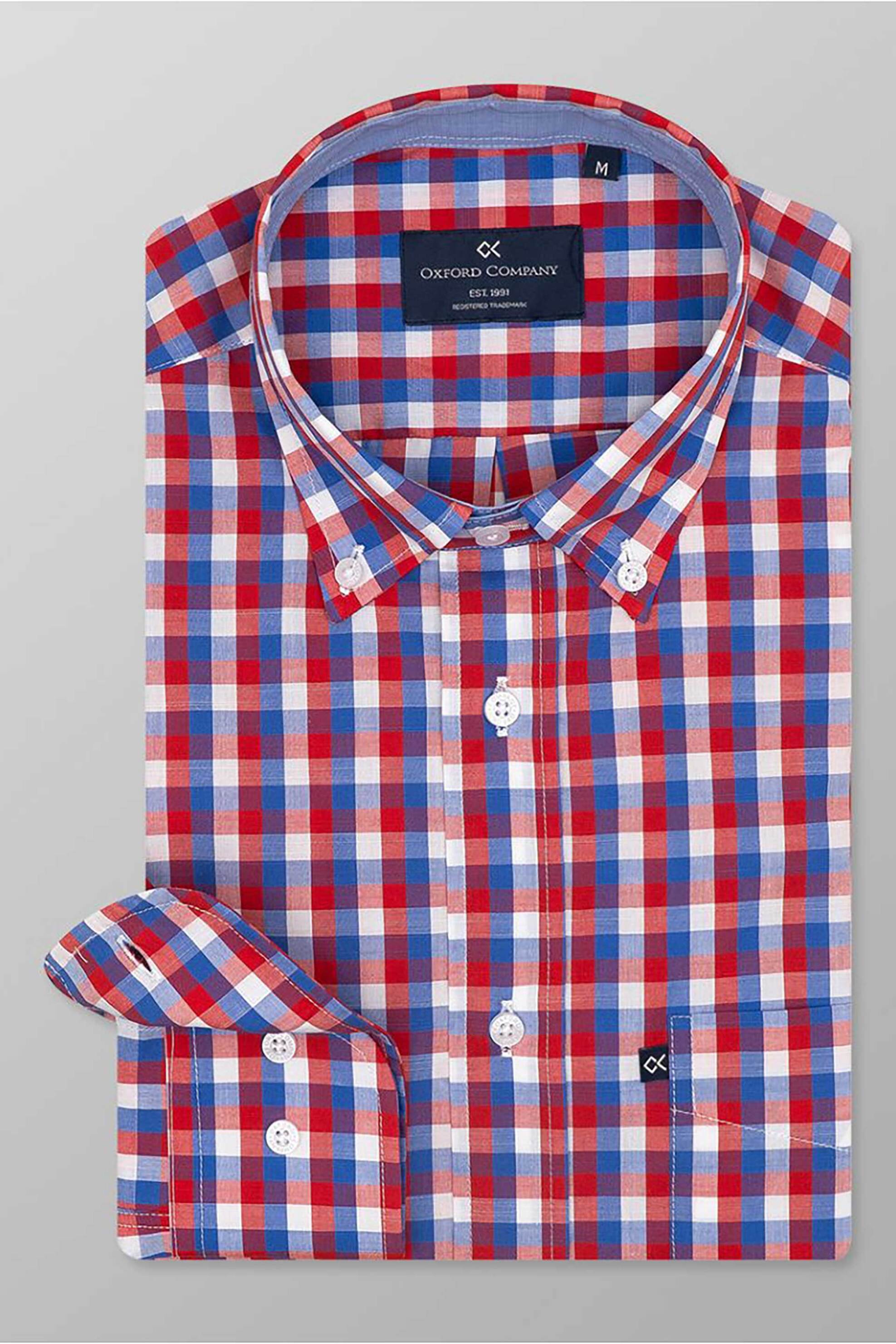 Oxford Company Ανδρικό Sport Πουκάμισο Button Down Καρό Regular Fit - F132-Bz10 01 Κόκκινο