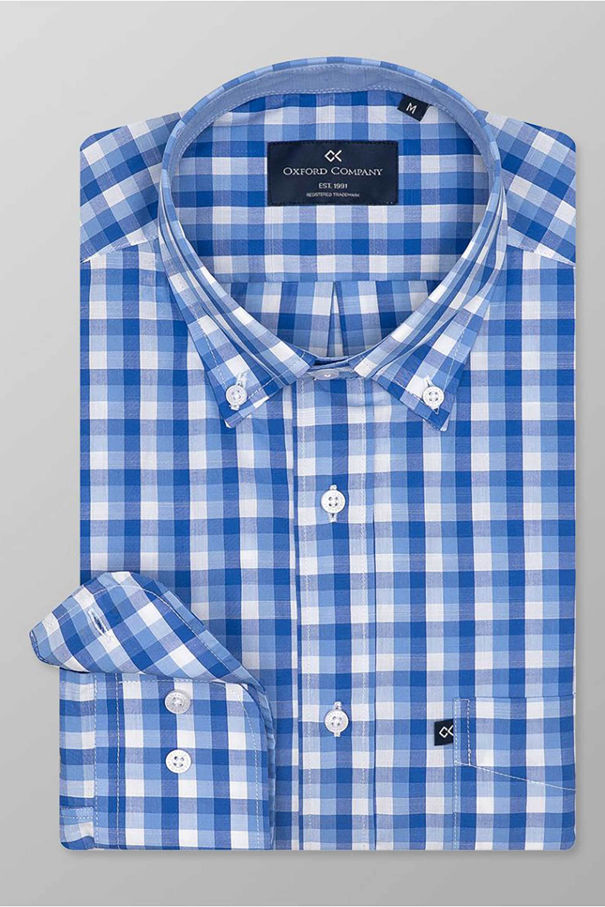 Oxford Company ανδρικό sport πουκάμισο button down καρό Regular Fit - F132-BZ10.02 Γαλάζιο