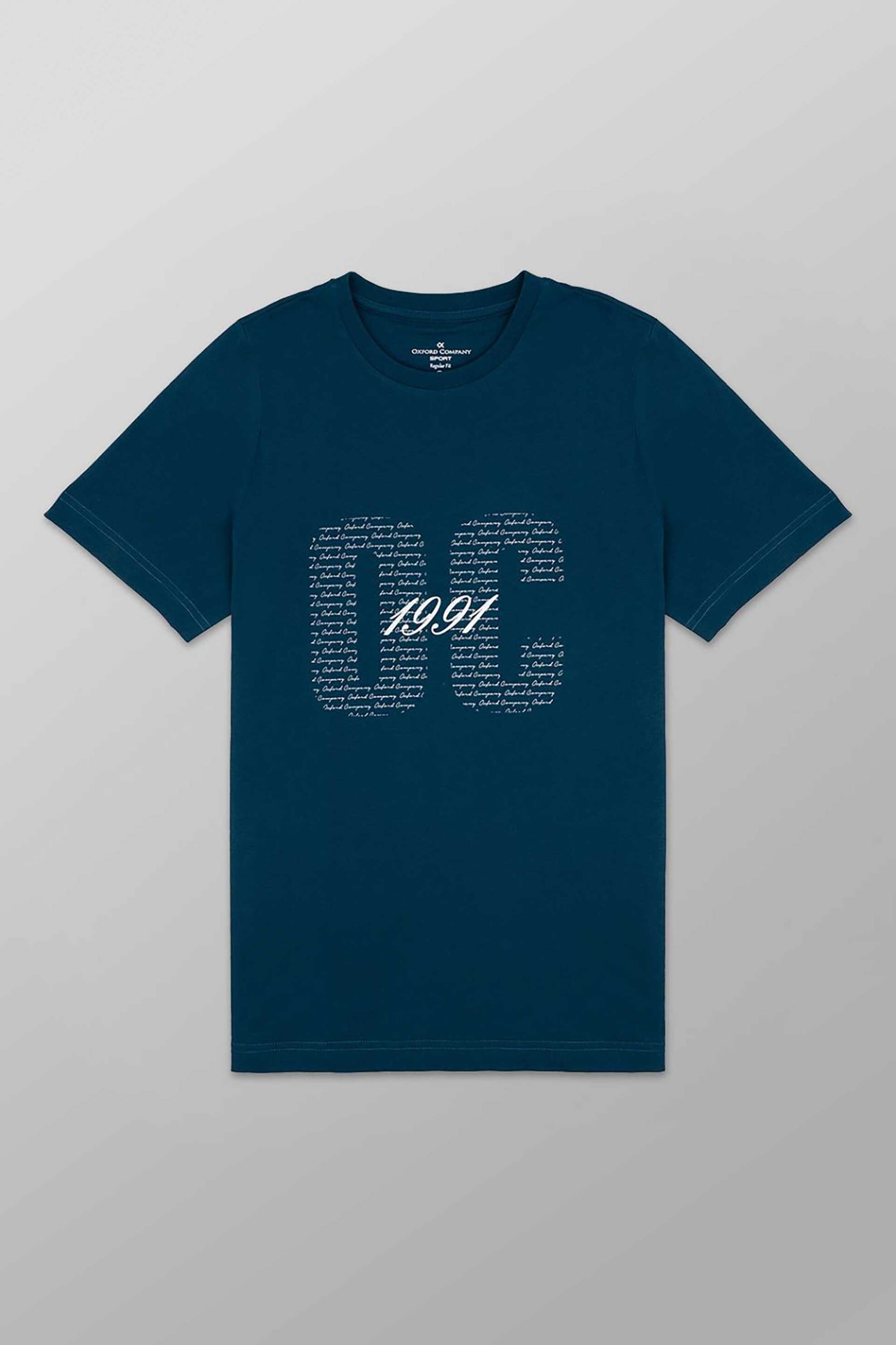 Oxford Company ανδρικό T-shirt μονόχρωμο με λογότυπο και print Regular Fit - K503-MZ20.05 Πετρόλ