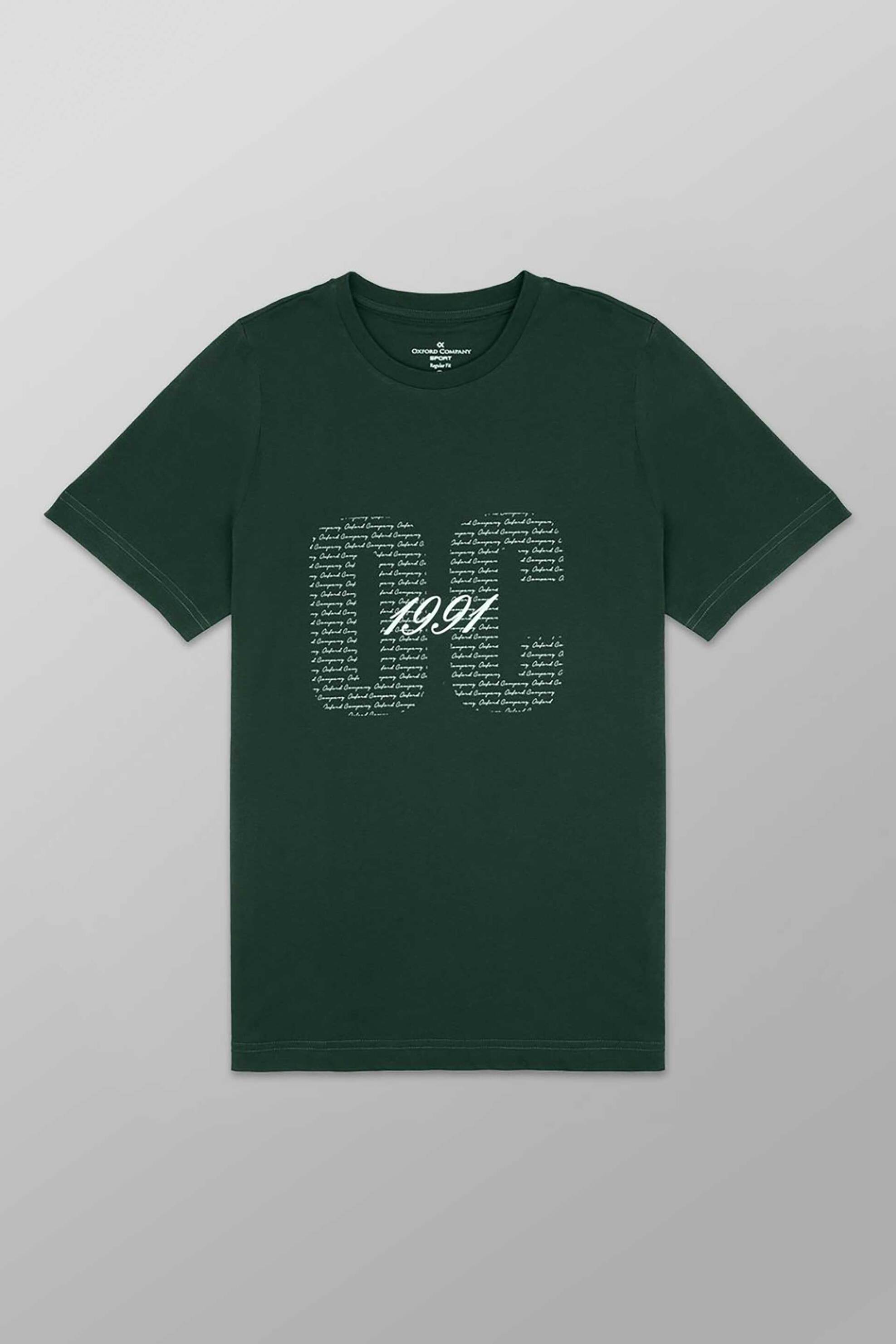 Oxford Company ανδρικό T-shirt μονόχρωμο με λογότυπο και print Regular Fit - K503-MZ20.09 Πράσινο Σκούρο