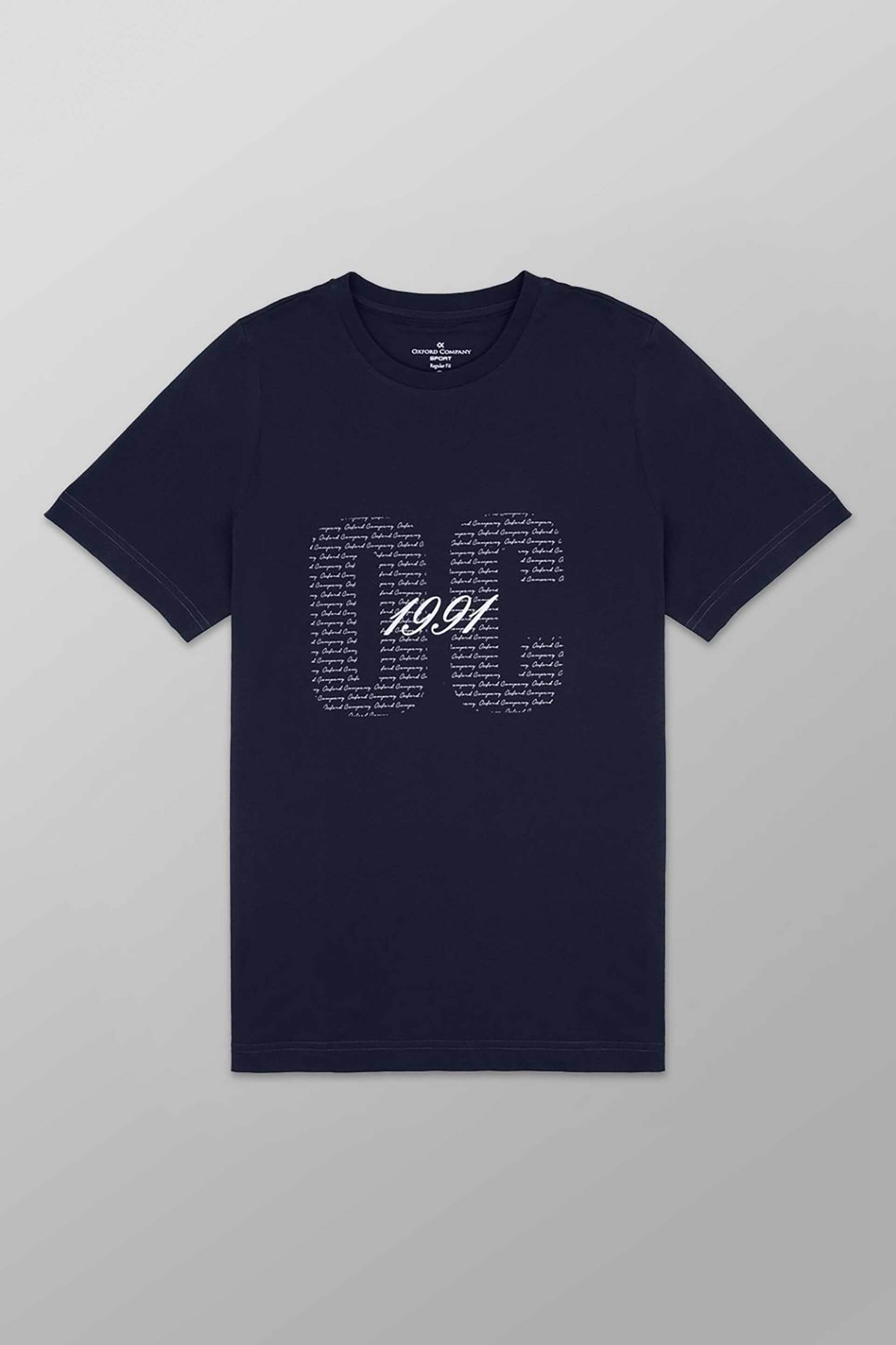 Oxford Company Ανδρικό T-Shirt Μονόχρωμο με Λογότυπο Και Print Regular Fit - K503-Mz20 17 Μπλε Σκούρο
