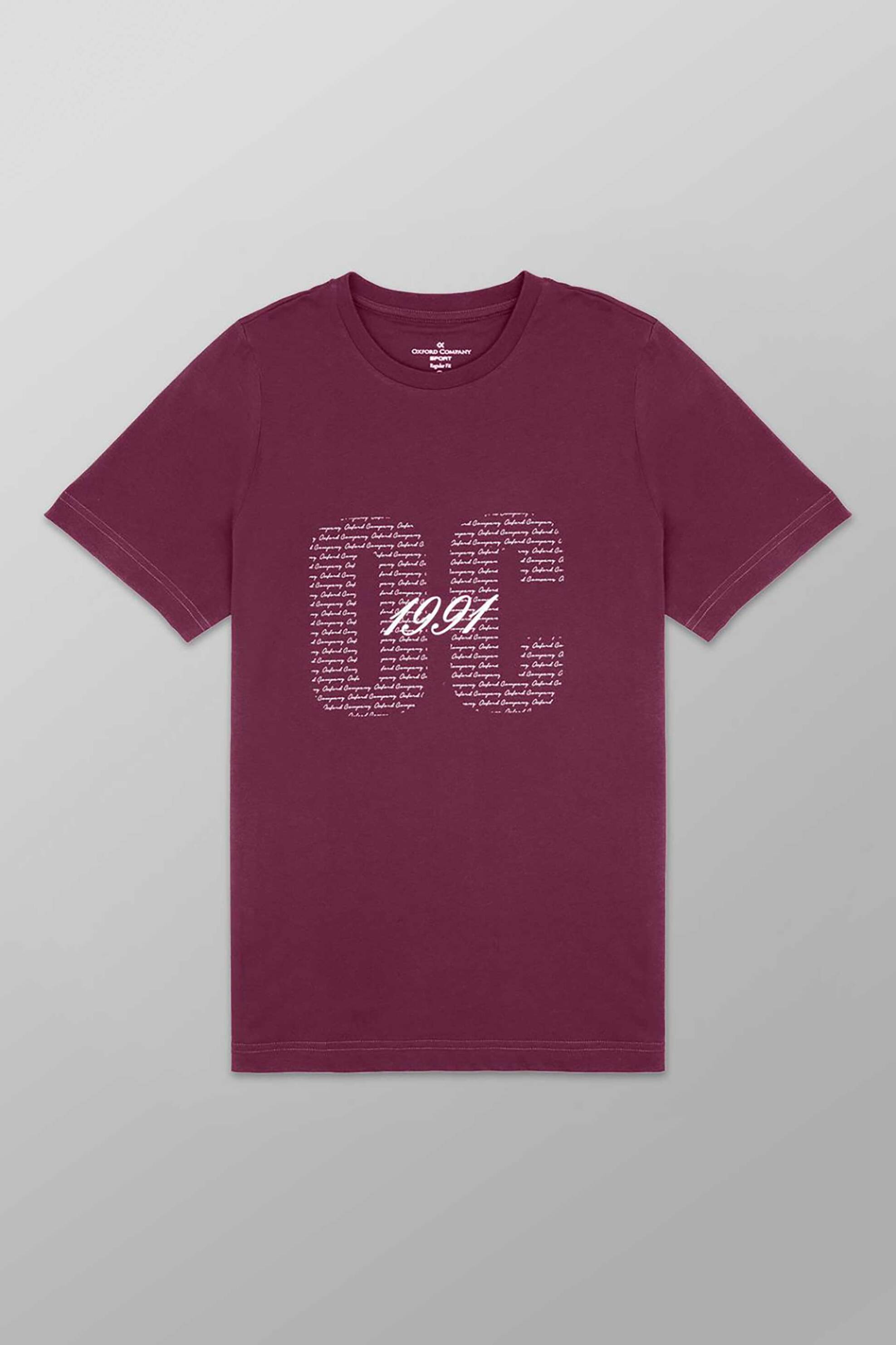 Oxford Company ανδρικό T-shirt μονόχρωμο με λογότυπο και print Regular Fit - K503-MZ20.20 Μοβ