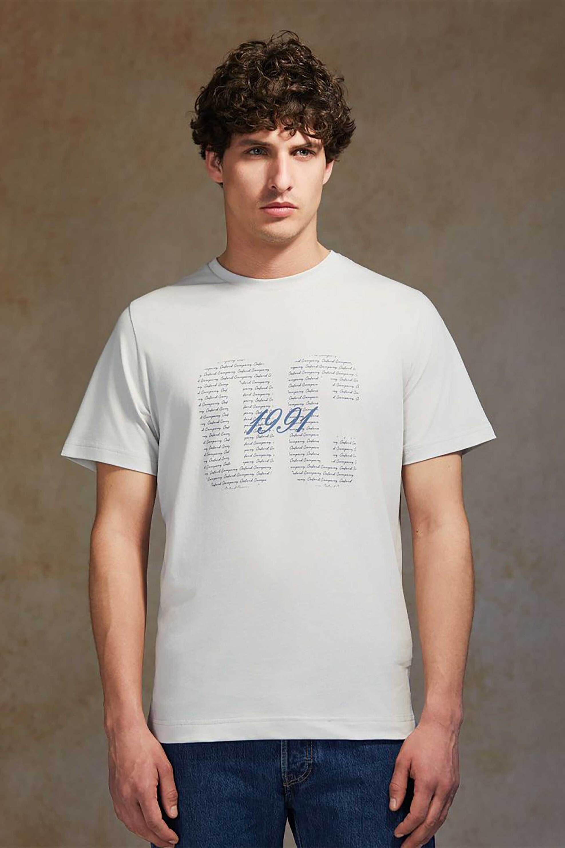 Oxford Company ανδρικό T-shirt μονόχρωμο με λογότυπο και print Regular Fit - K503-MZ20.21 Γκρι Ανοιχτό