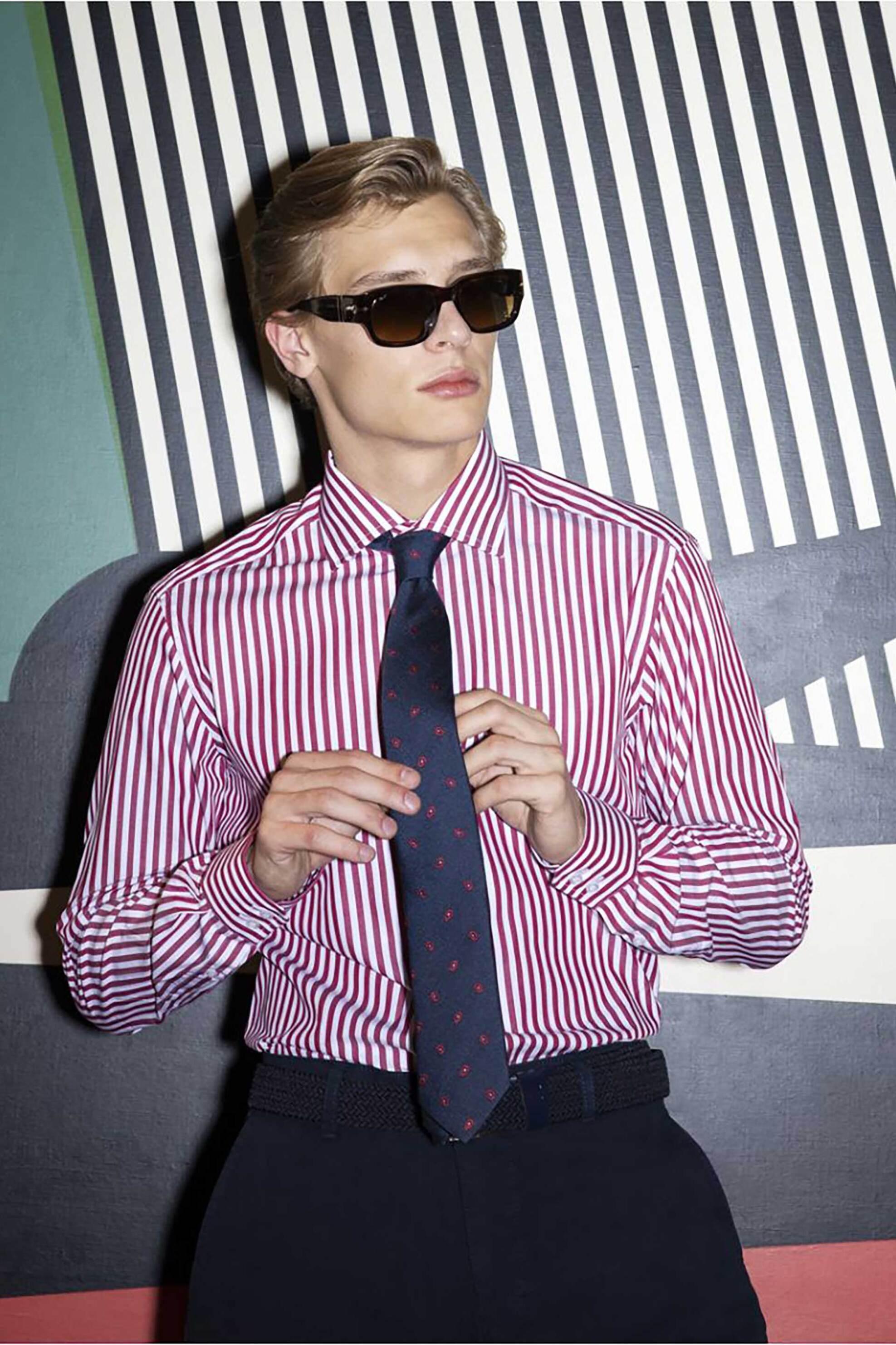 Oxford Company ανδρικό Classic πουκάμισο ριγέ Slim Fit Club - M920NRY21.02 Μπορντό