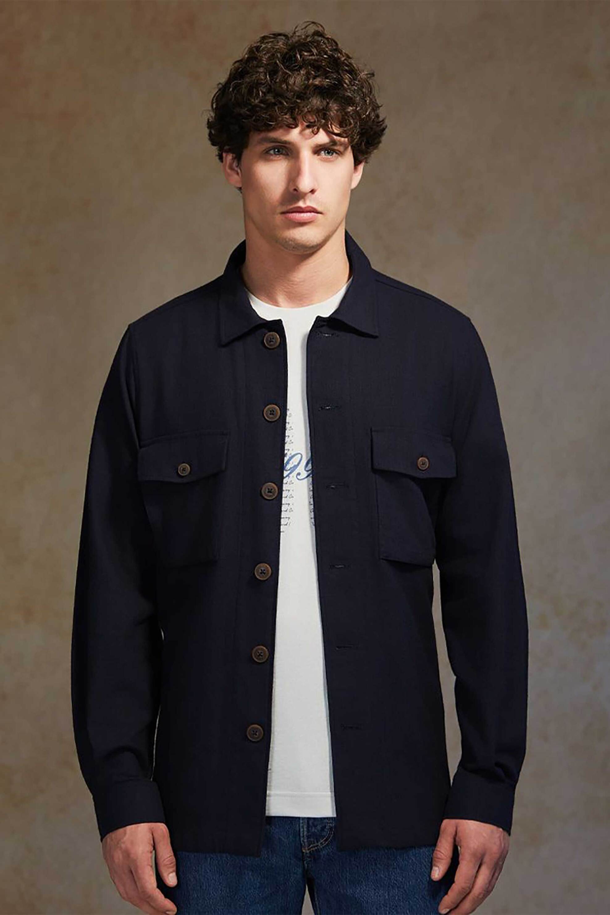 Oxford Company ανδρικό overshirt μονόχρωμο Regular Fit - B116-OZ21.04 Μπλε Σκούρο