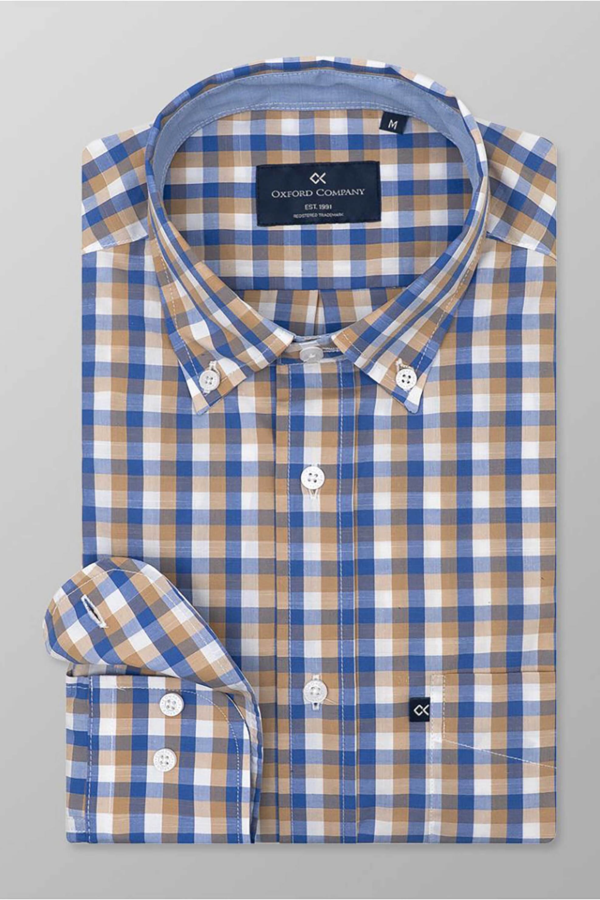 Oxford Company ανδρικό sport πουκάμισο button down καρό Regular Fit - F132-BZ10.04 Μπλε