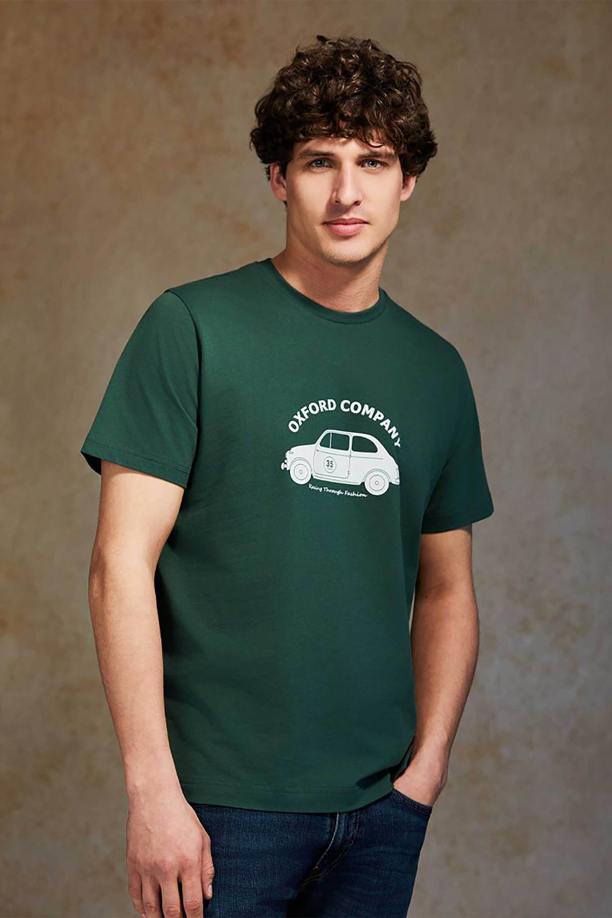 Oxford Company ανδρικό T-shirt μονόχρωμο με λογότυπο και print Regular Fit - K505-MZ20.09 Πράσινο Σκούρο