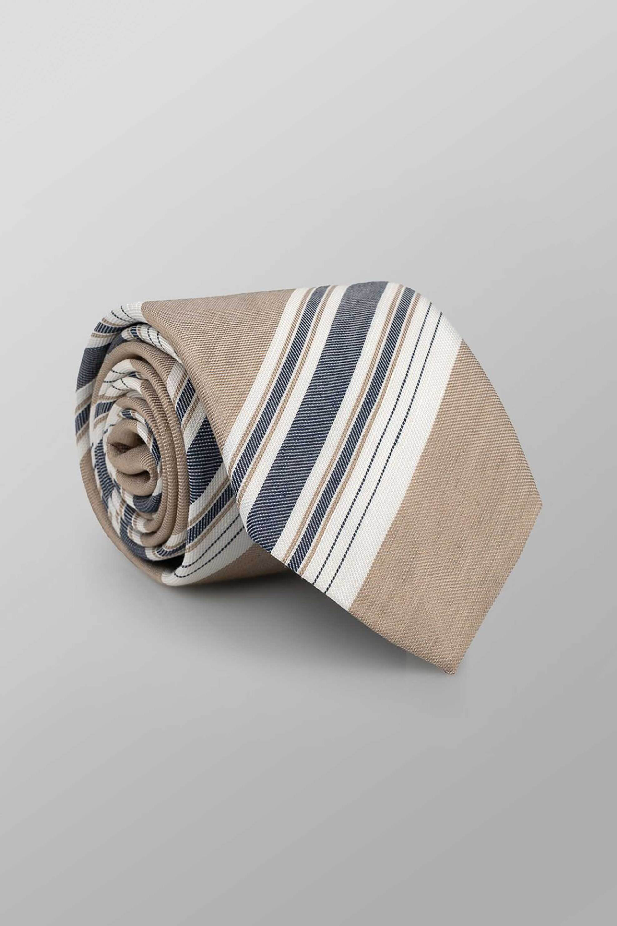 Oxford Company ανδρική μεταξωτή γραβάτα με ριγέ σχέδιο Regular Fit - TIE63-200.01 Καφέ Ανοιχτό