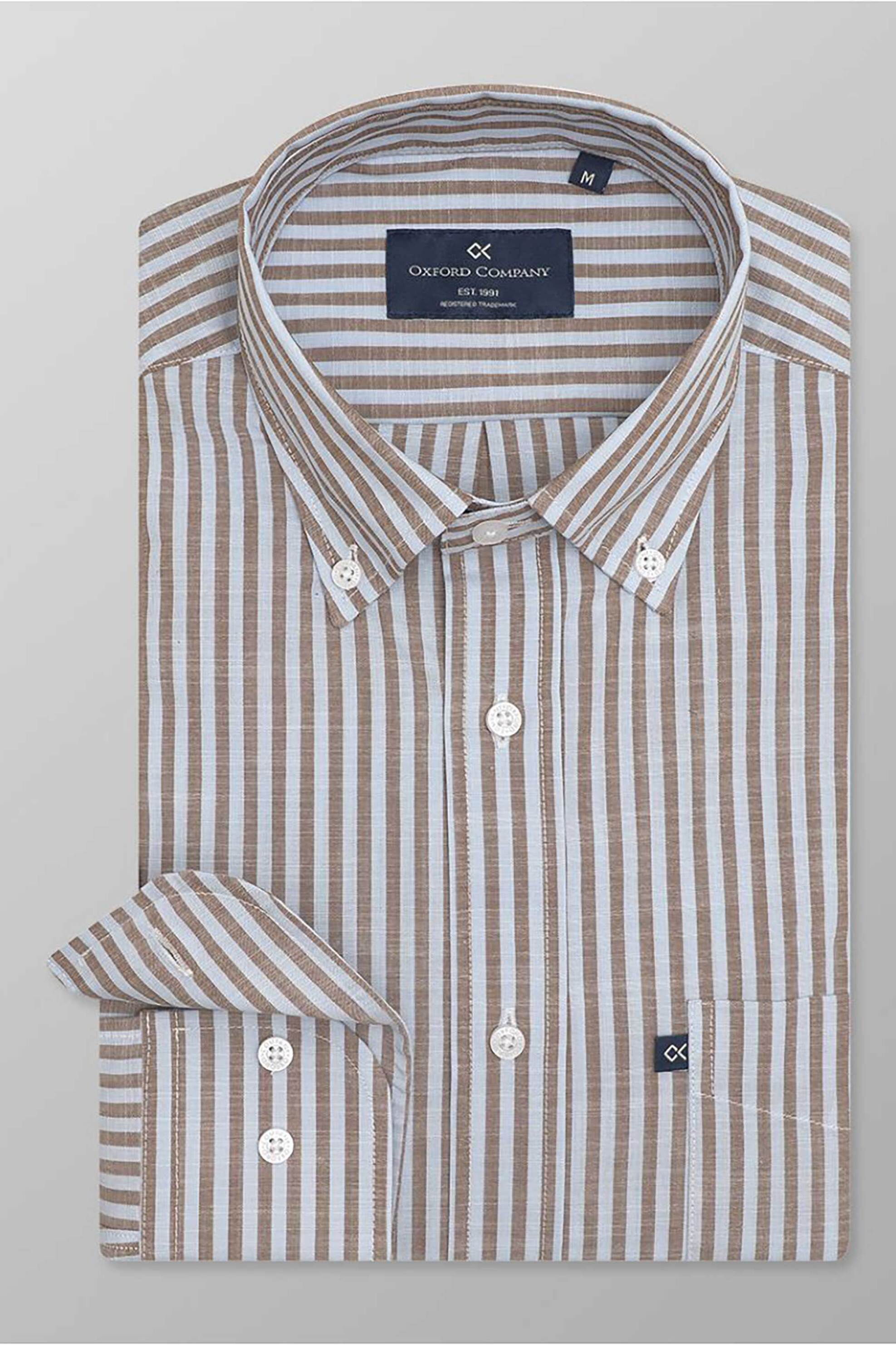 Oxford Company ανδρικό sport πουκάμισο button down ριγέ Regular Fit - F125-BZ10.01 Καφέ