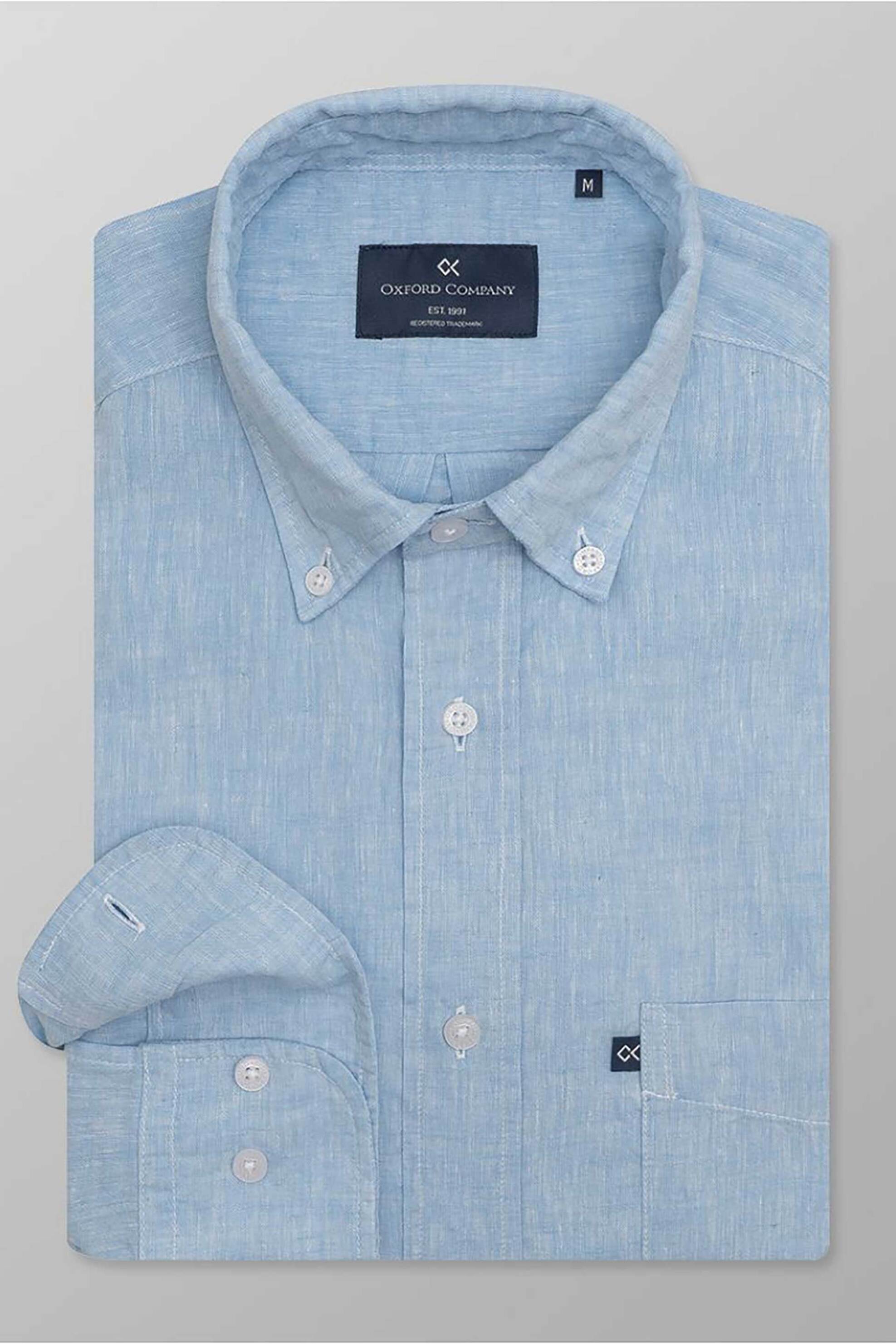 Oxford Company ανδρικό sport πουκάμισο button down μονόχρωμο Regular Fit - L310-BN11.02 Μπλε Ανοιχτό