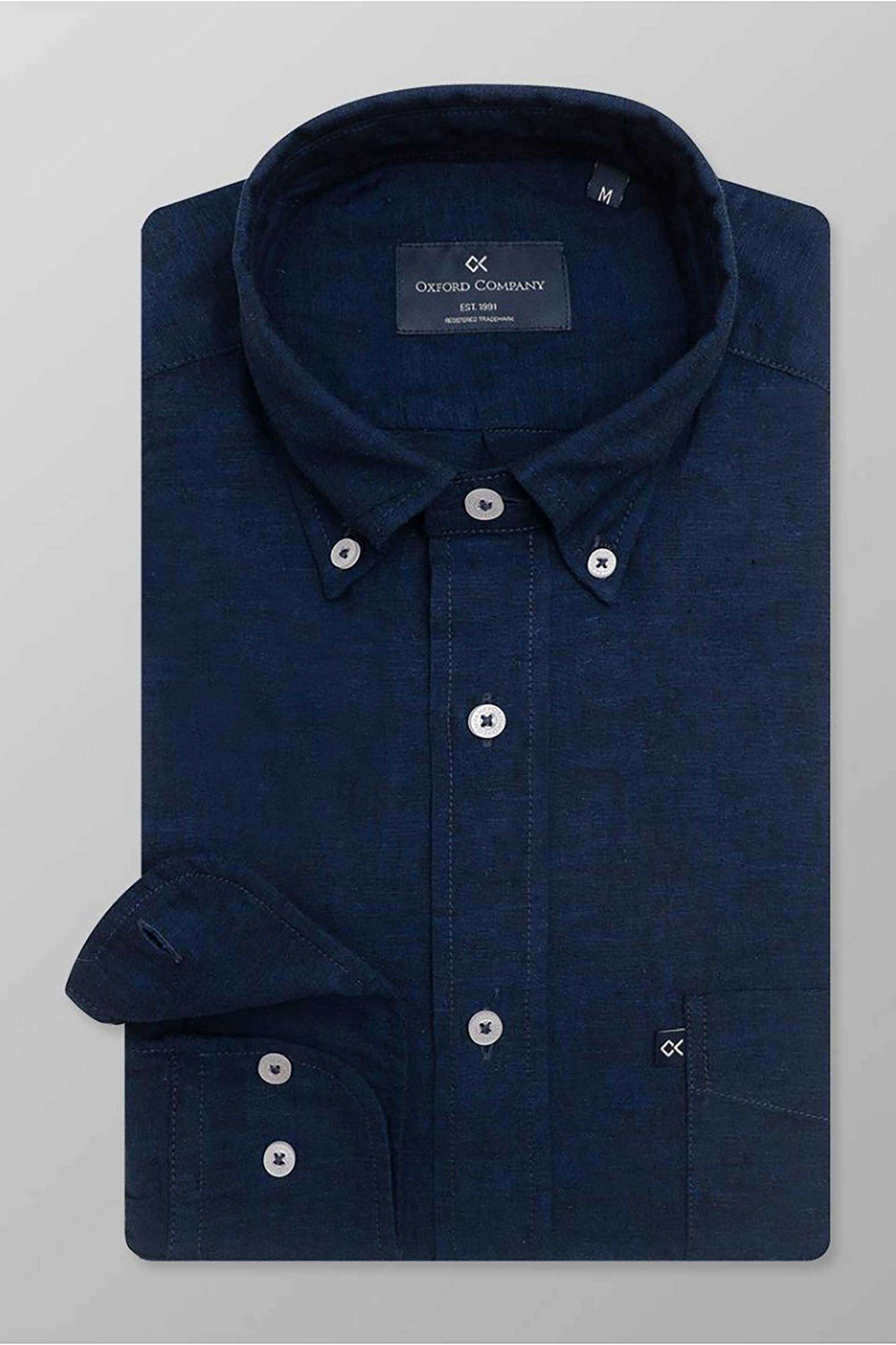 Oxford Company ανδρικό sport πουκάμισο button down μονόχρωμο Regular Fit - L310-BN11.12 Μπλε Σκούρο