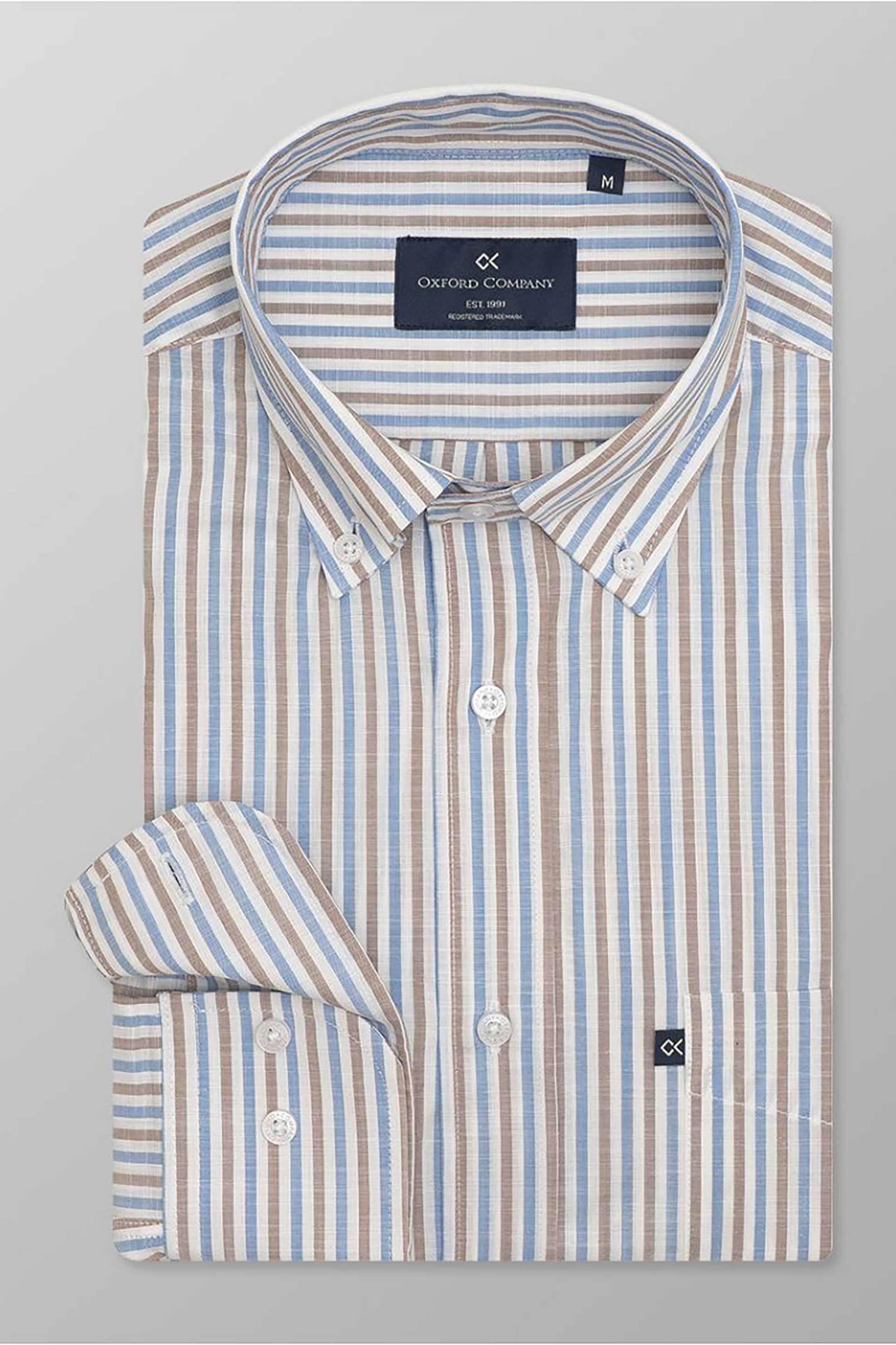 Oxford Company ανδρικό sport πουκάμισο button down ριγέ Regular Fit - F124-BZ10.01 Λευκό - Μπλε