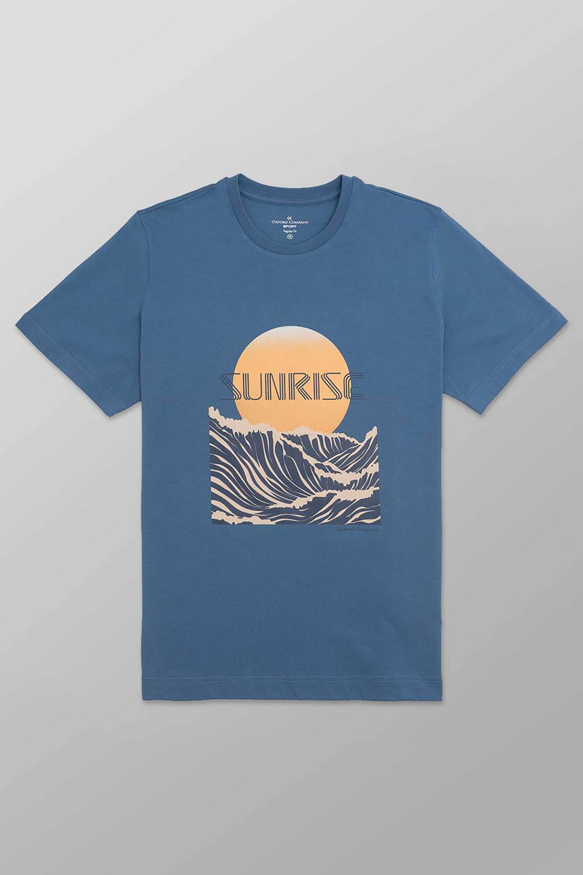 Oxford Company ανδρικό T-shirt μονόχρωμο με print Regular Fit - K504-MZ20.16 Μπλε