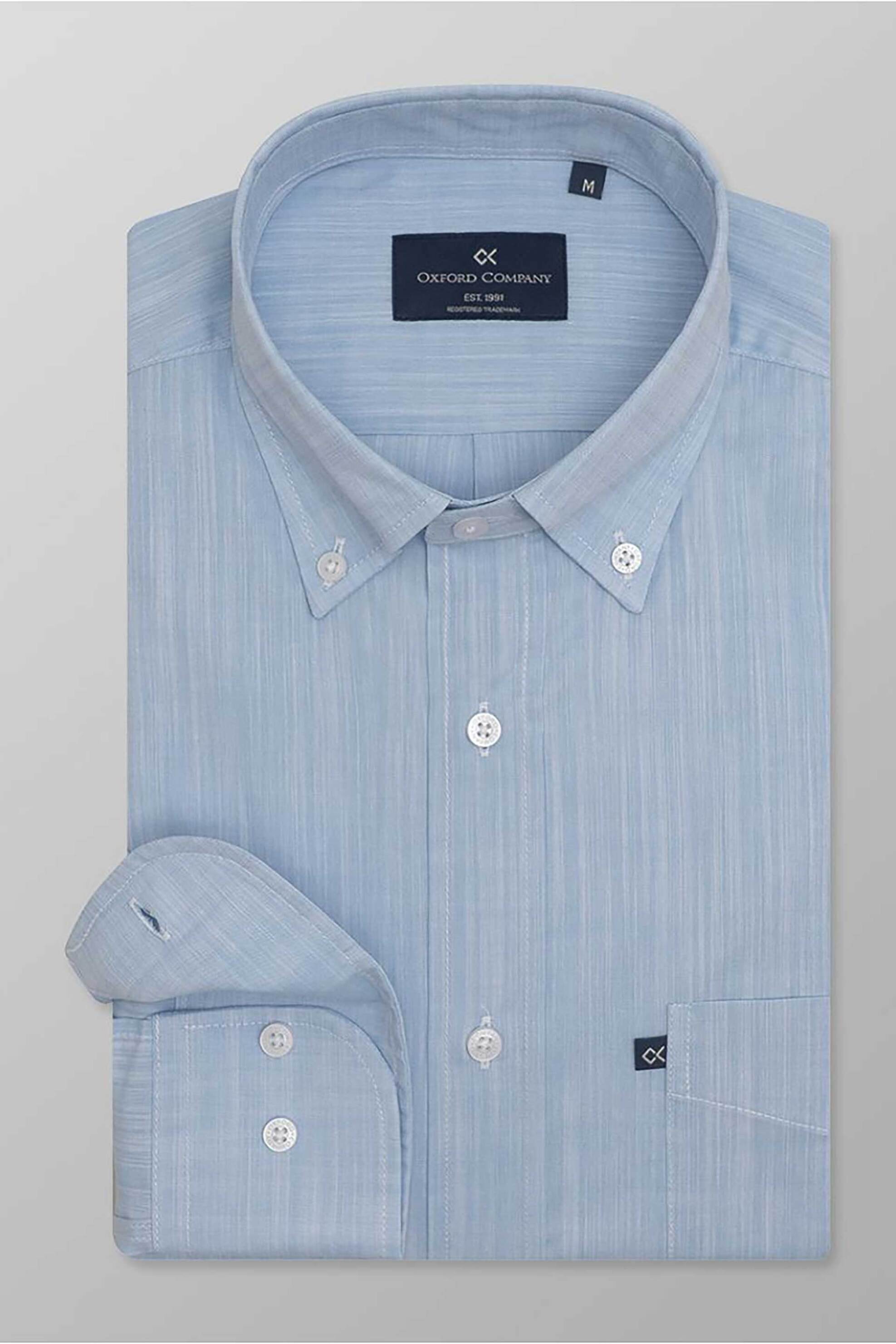 Oxford Company ανδρικό sport πουκάμισο button down μονόχρωμο Regular Fit - F110-BZ10.02 Μπλε Ανοιχτό