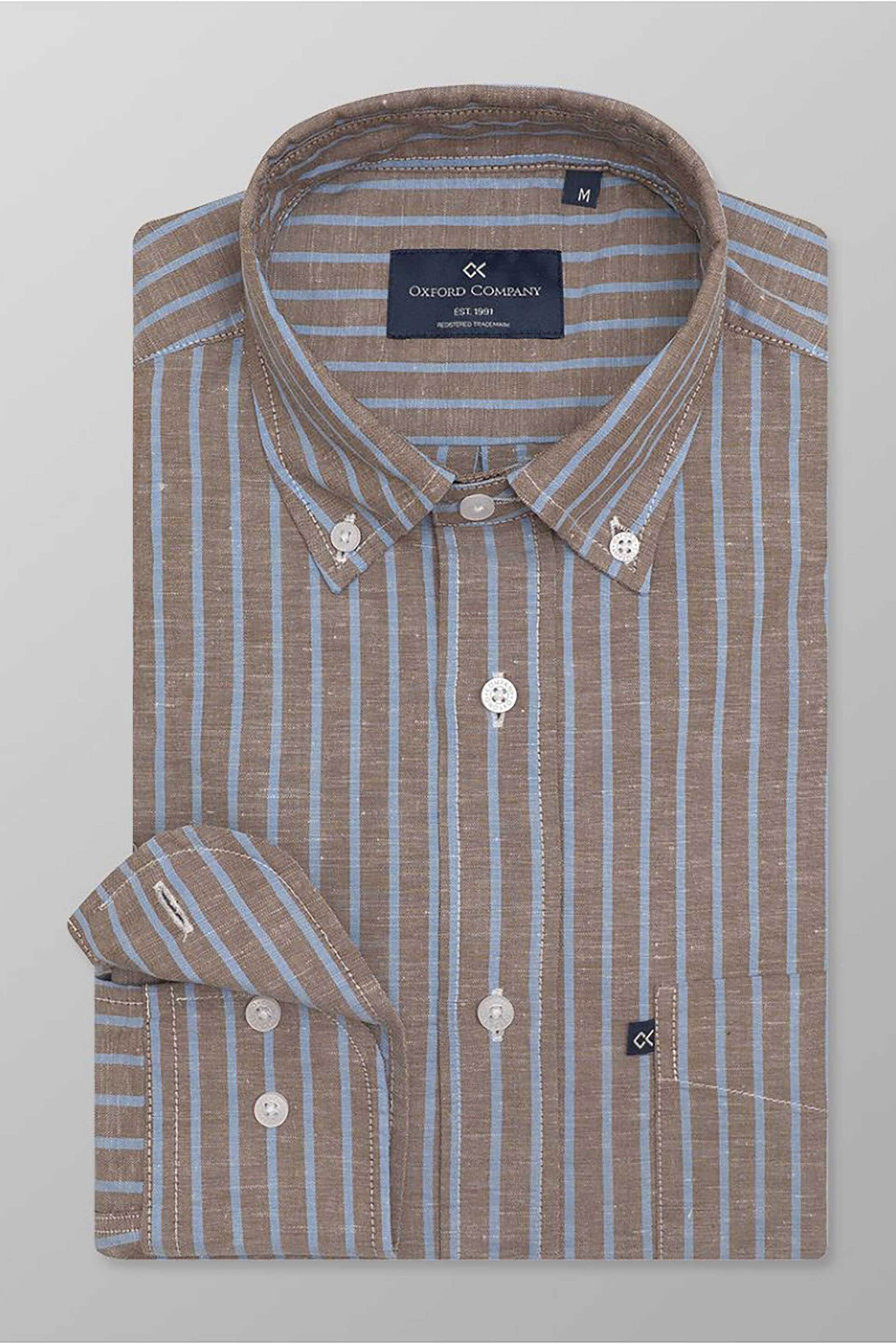 Oxford Company ανδρικό sport πουκάμισο button down ριγέ Regular Fit - L120-BZ10.01 Καφέ