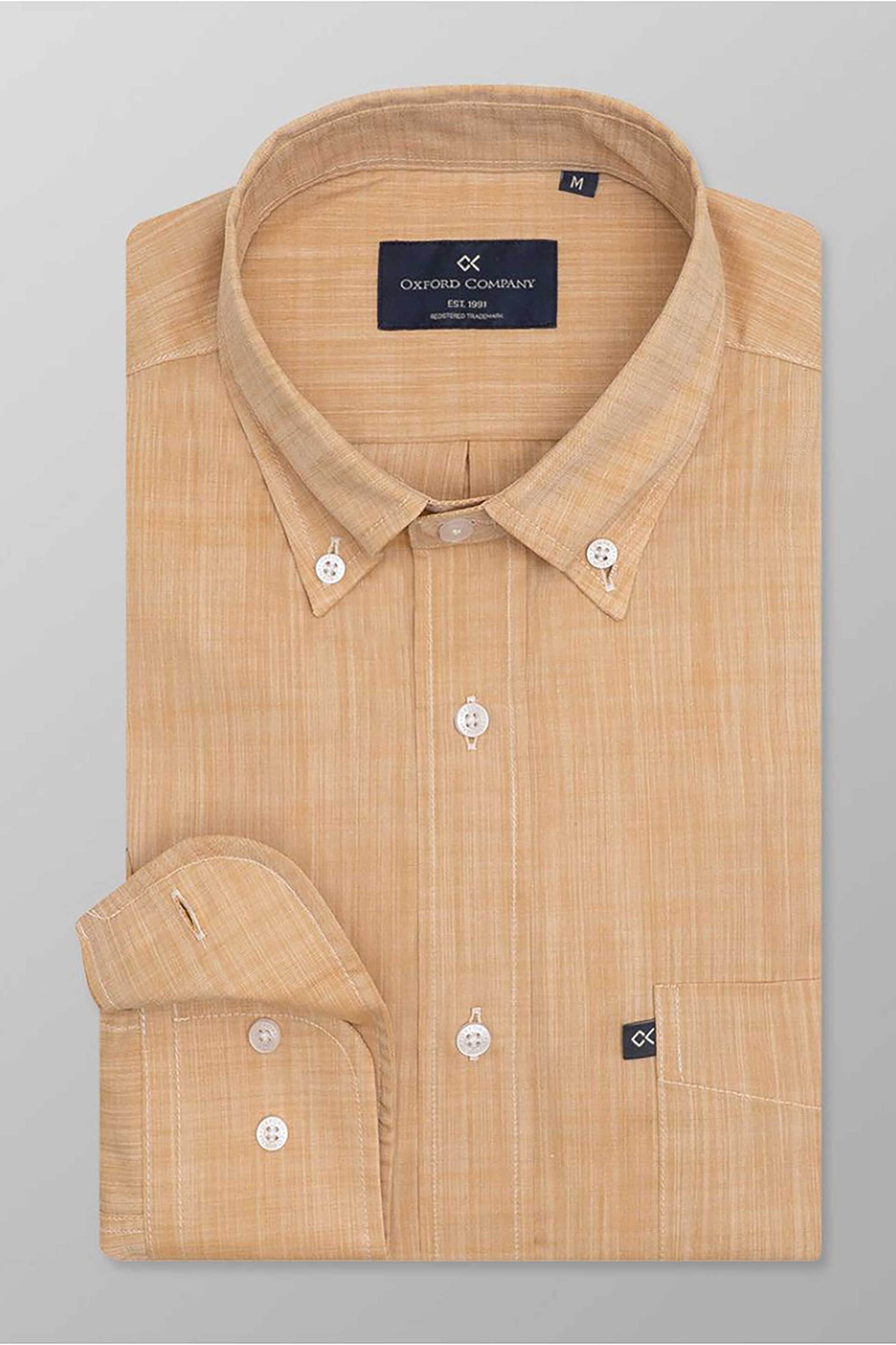 Oxford Company ανδρικό sport πουκάμισο button down μονόχρωμο Regular Fit - F110-BZ10.04 Μουσταρδί