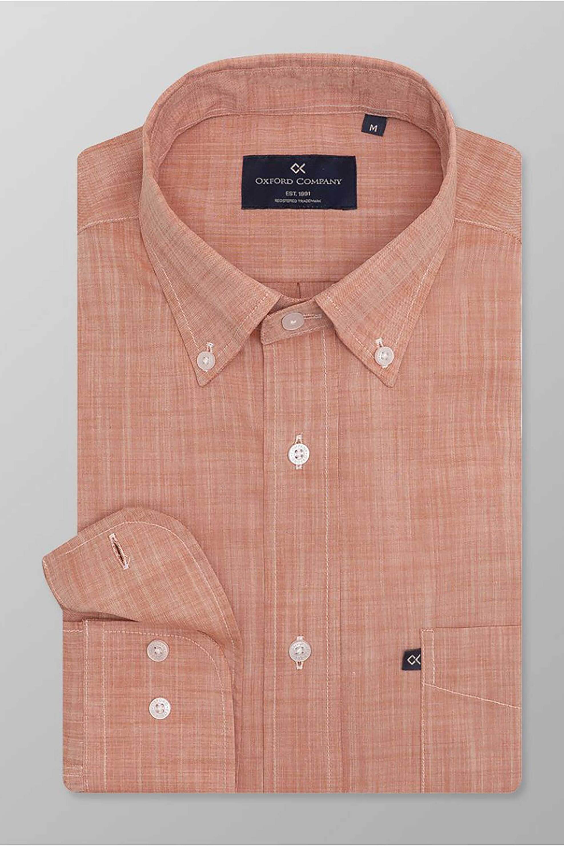 Oxford Company ανδρικό sport πουκάμισο button down μονόχρωμο Regular Fit - F110-BZ10.05 Πορτοκαλί