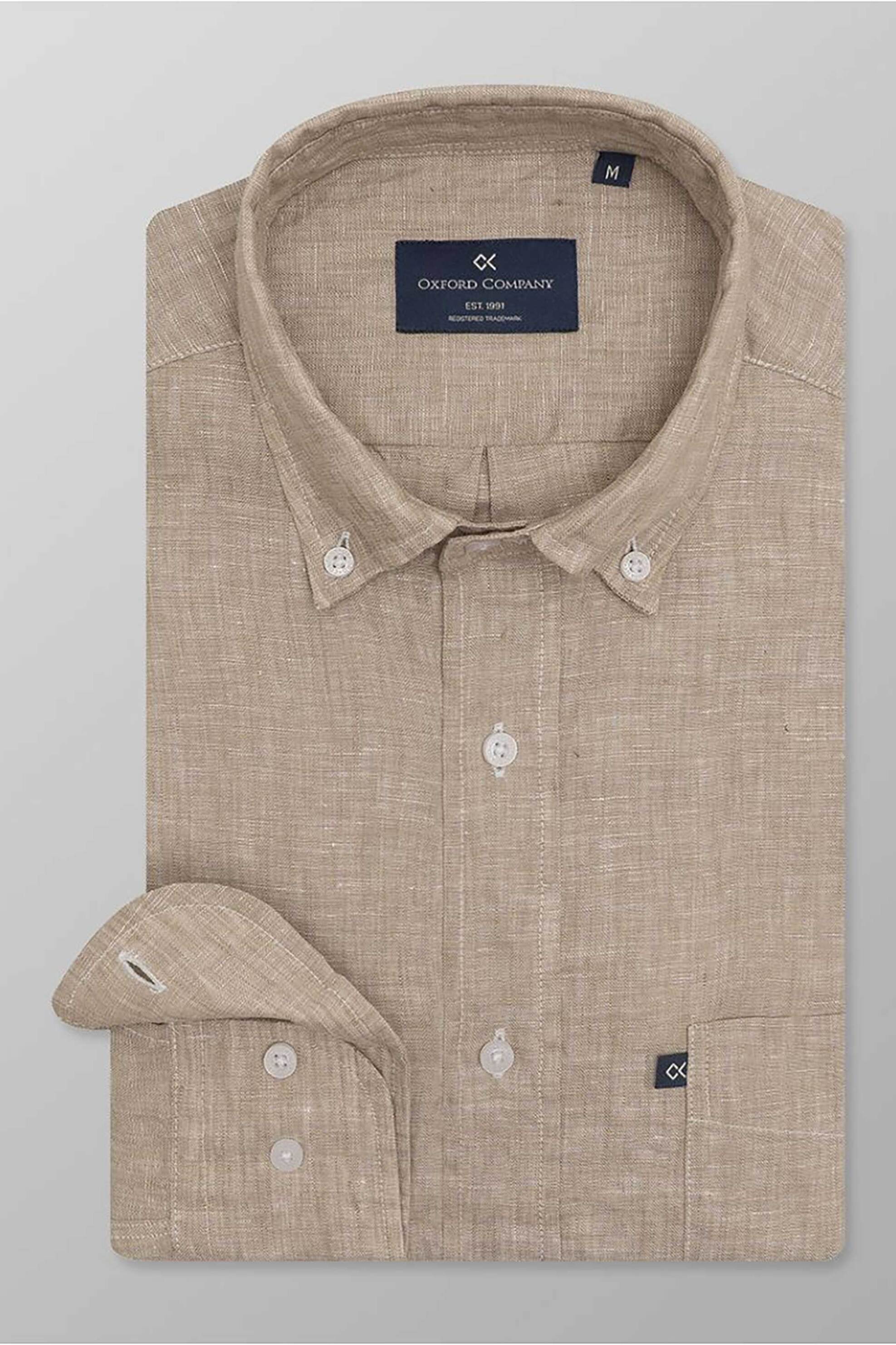 Oxford Company ανδρικό sport πουκάμισο button down μονόχρωμο Regular Fit - L214-BZ10.04 Μπεζ