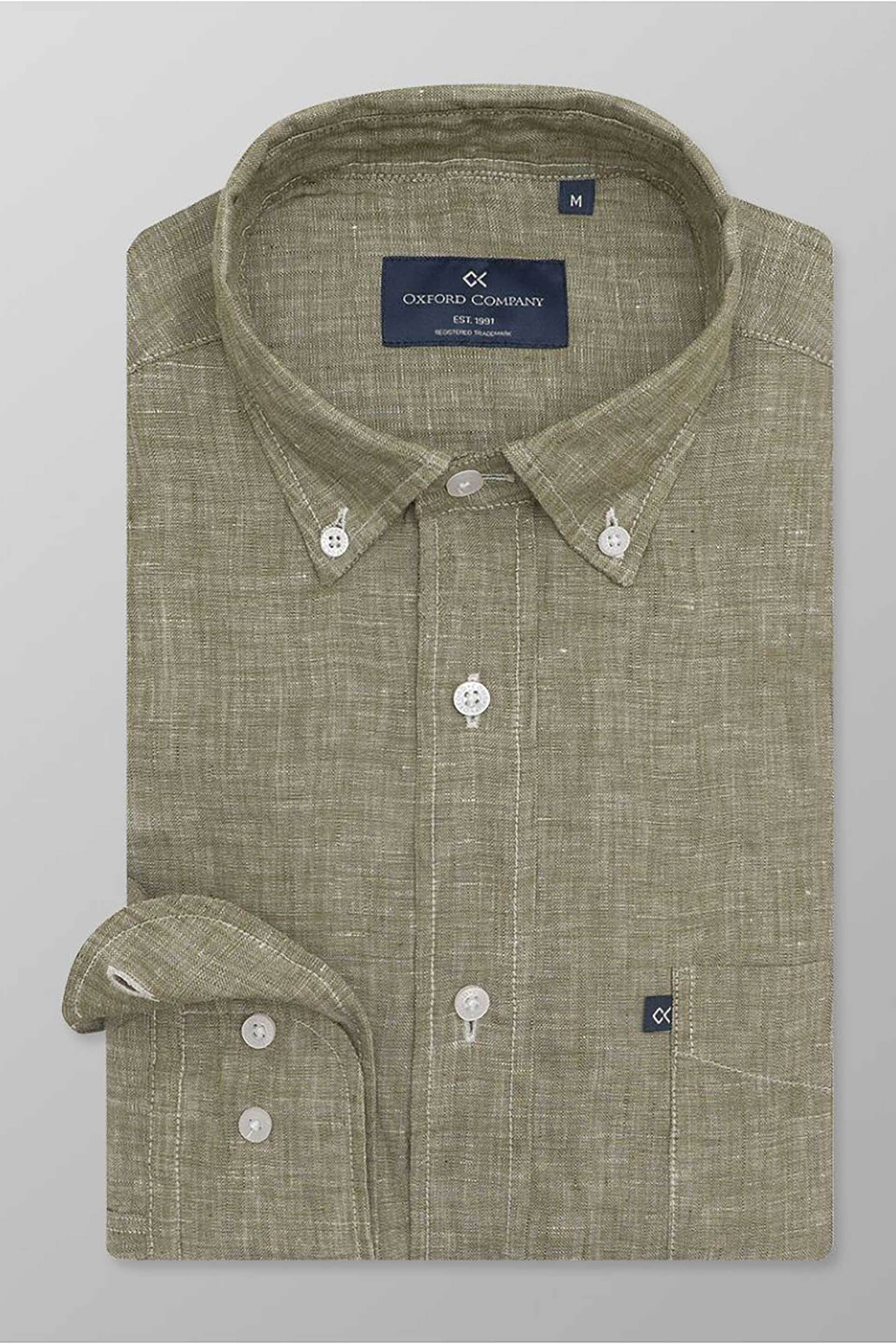 Oxford Company ανδρικό sport πουκάμισο button down μονόχρωμο Regular Fit - L214-BZ10.03 Λαδί