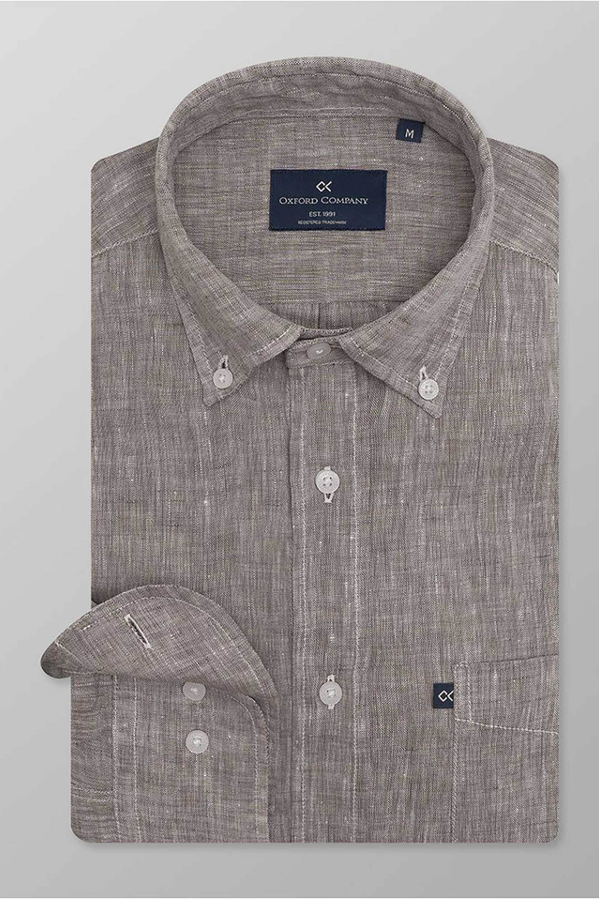 Oxford Company ανδρικό sport πουκάμισο button down μονόχρωμο Regular Fit - L214-BZ10.06 Γκρι