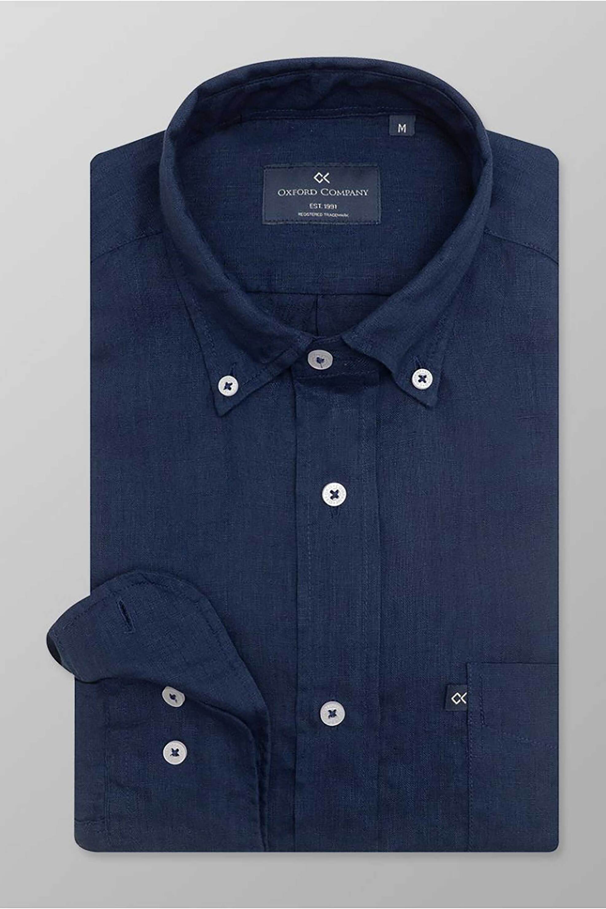 Oxford Company ανδρικό sport πουκάμισο button down μονόχρωμο Regular Fit - L214-BZ10.07 Μπλε Σκούρο