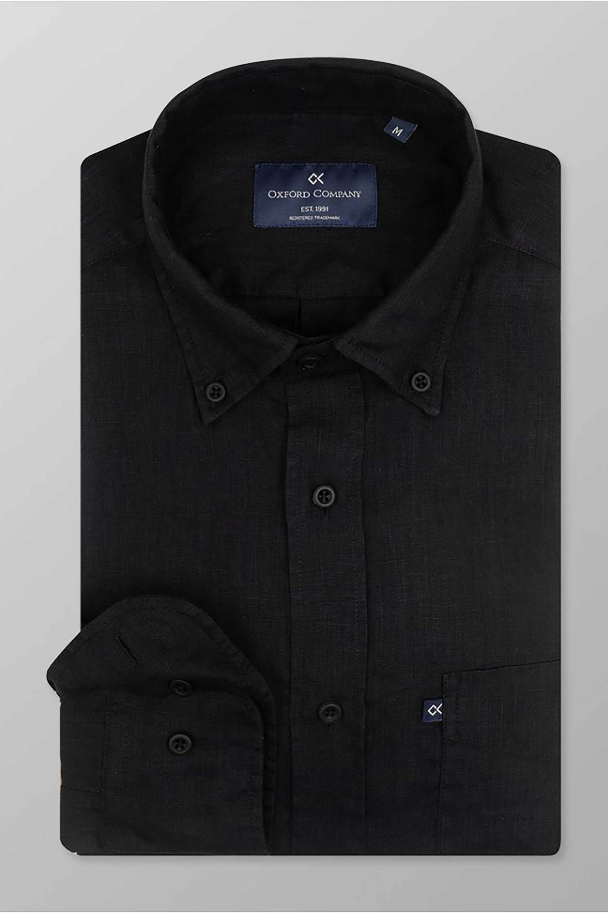 Oxford Company ανδρικό sport πουκάμισο button down μονόχρωμο Regular Fit - L214-BZ10.08 Μαύρο