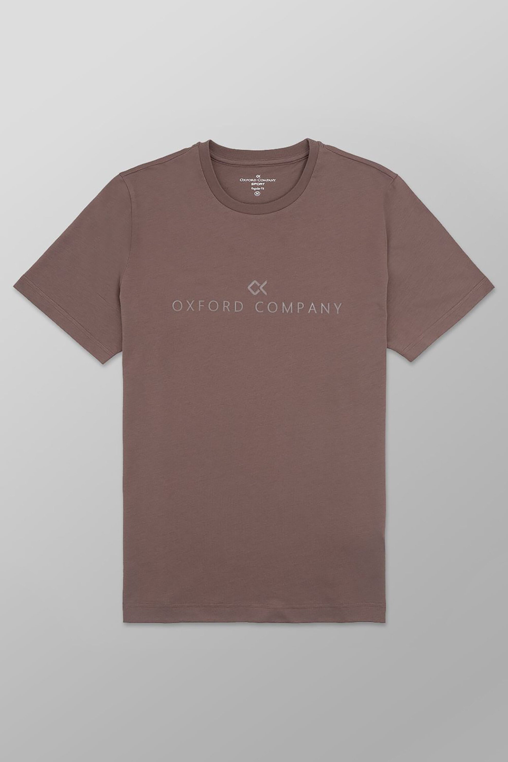 Oxford Company ανδρικό T-shirt μονόχρωμο με κεντημένο λογότυπο Regular Fit - K501-MZ20.43 Καφέ Ανοιχτό