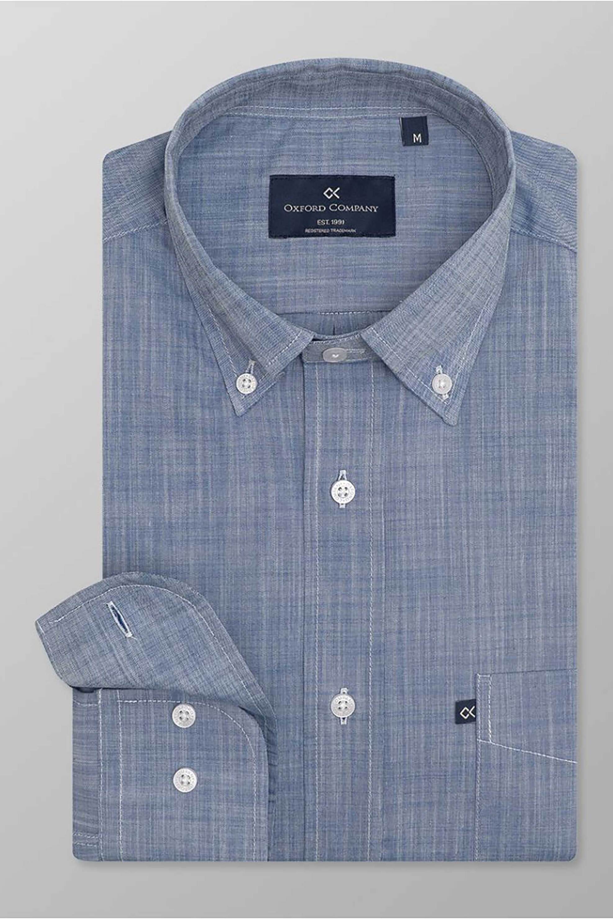 Oxford Company ανδρικό sport πουκάμισο button down μονόχρωμο Regular Fit - F110-BZ10.03 Μπλε