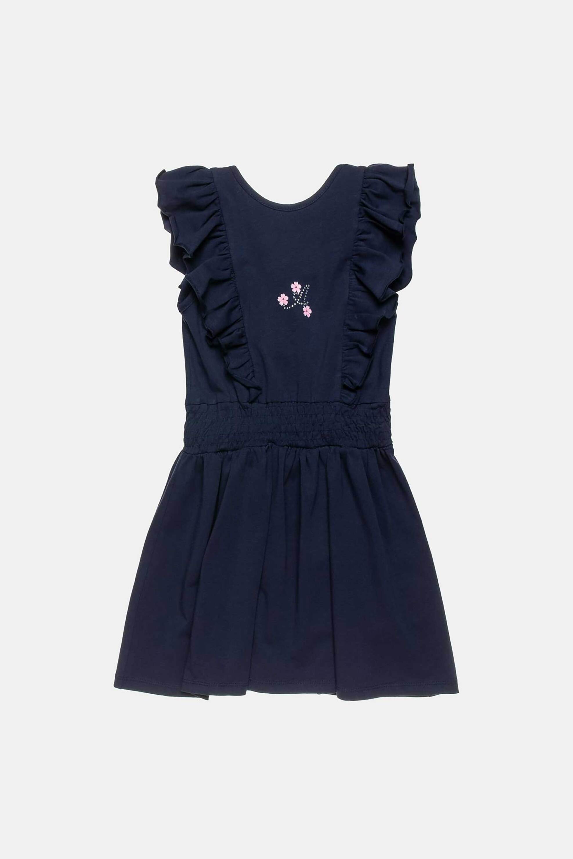 Alouette παιδικό βαμβακερό φόρεμα με βολάν και στρας - 00942065 Μπλε Σκούρο