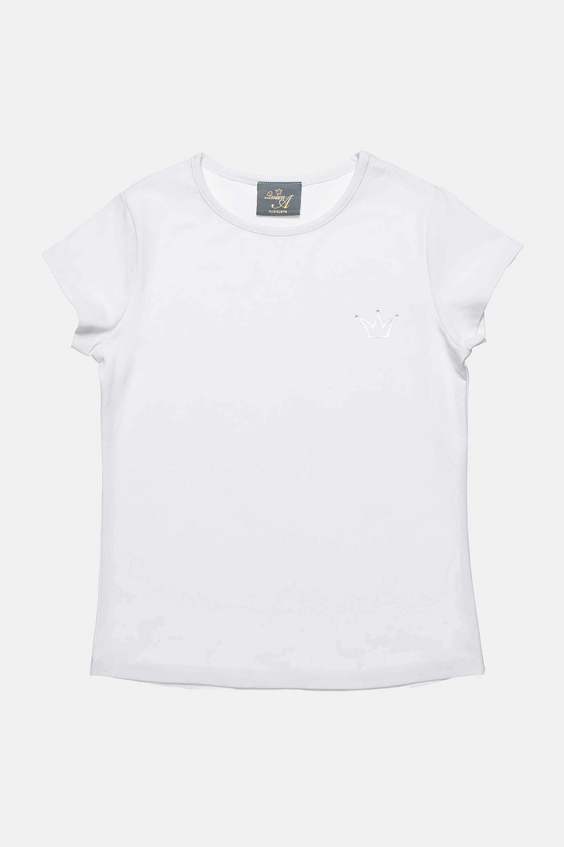 Alouette παιδικό T-shirt με μεταλλιζέ κορώνα με στρας (6-16 ετών) - 00952921 Λευκό