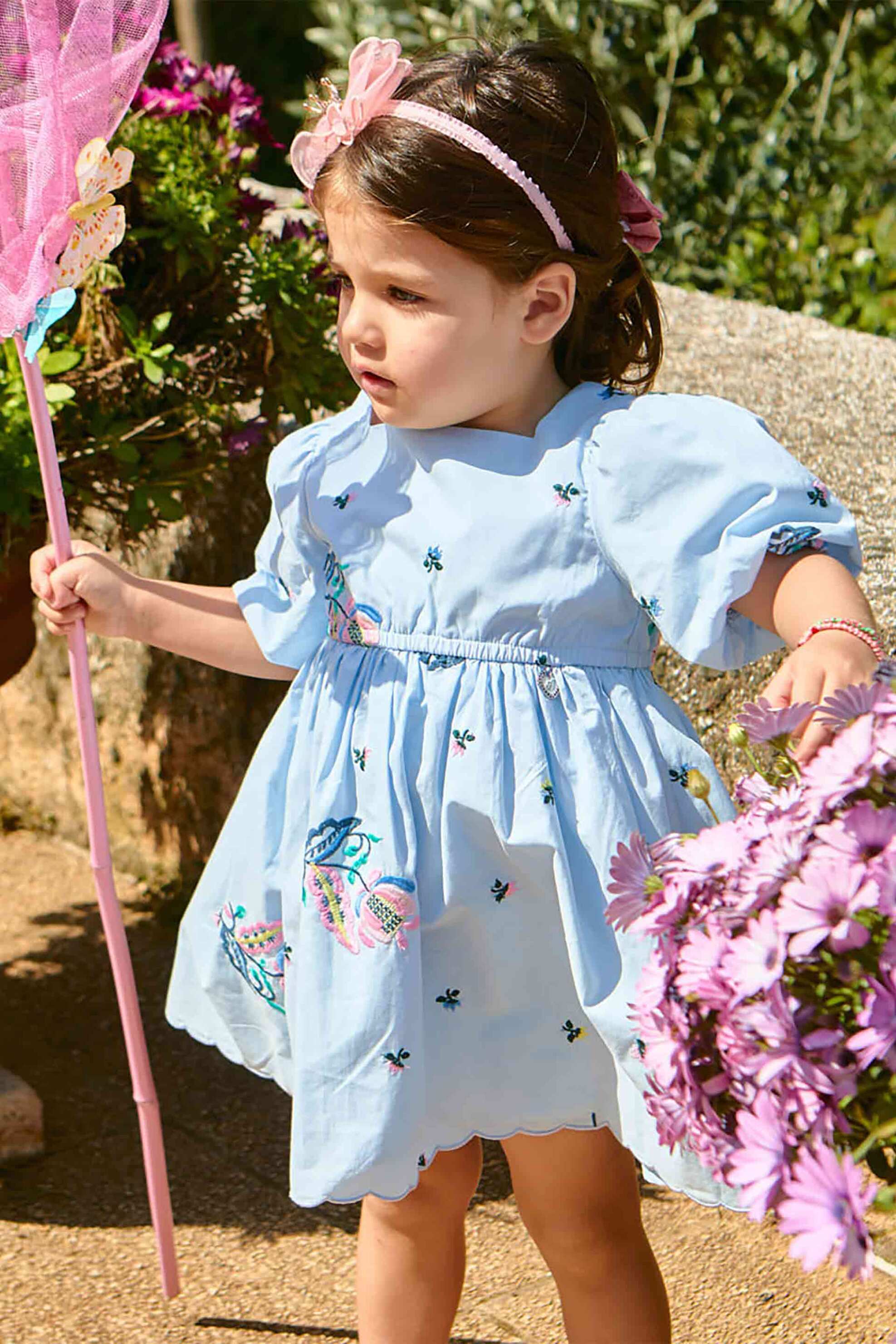 Alouette παιδικό φόρεμα με κεντήματα και balloon μανίκια - 00241684 Γαλάζιο