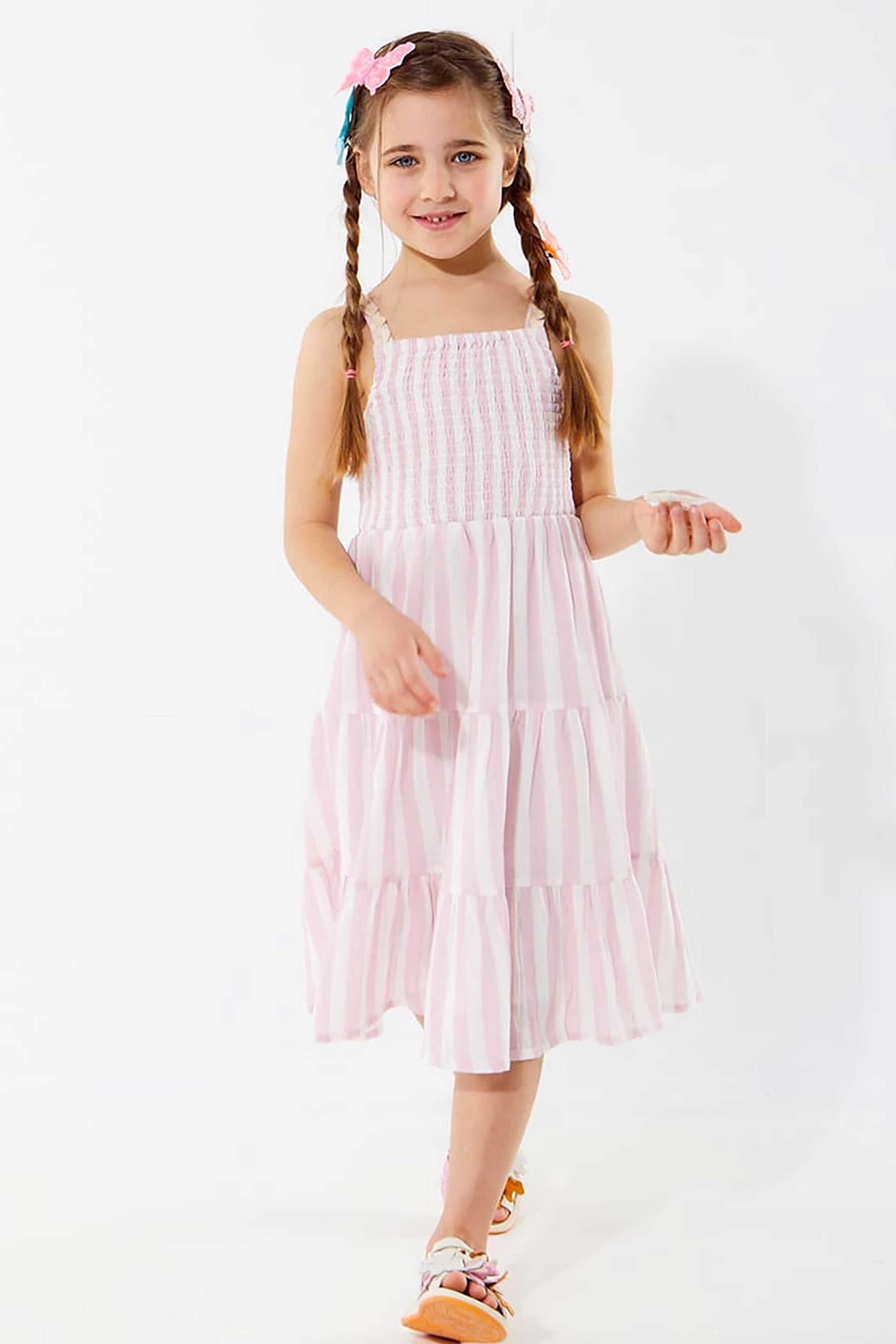 Παιδικά Ρούχα, Παπούτσια & Παιχνίδια > Παιδικά Ρούχα & Αξεσουάρ για Κορίτσια > Παιδικά Φορέματα για Κορίτσια Alouette παιδικό φόρεμα ριγέ με κοψίματα και κυματιστό τελείωμα - 00942093 Ροζ