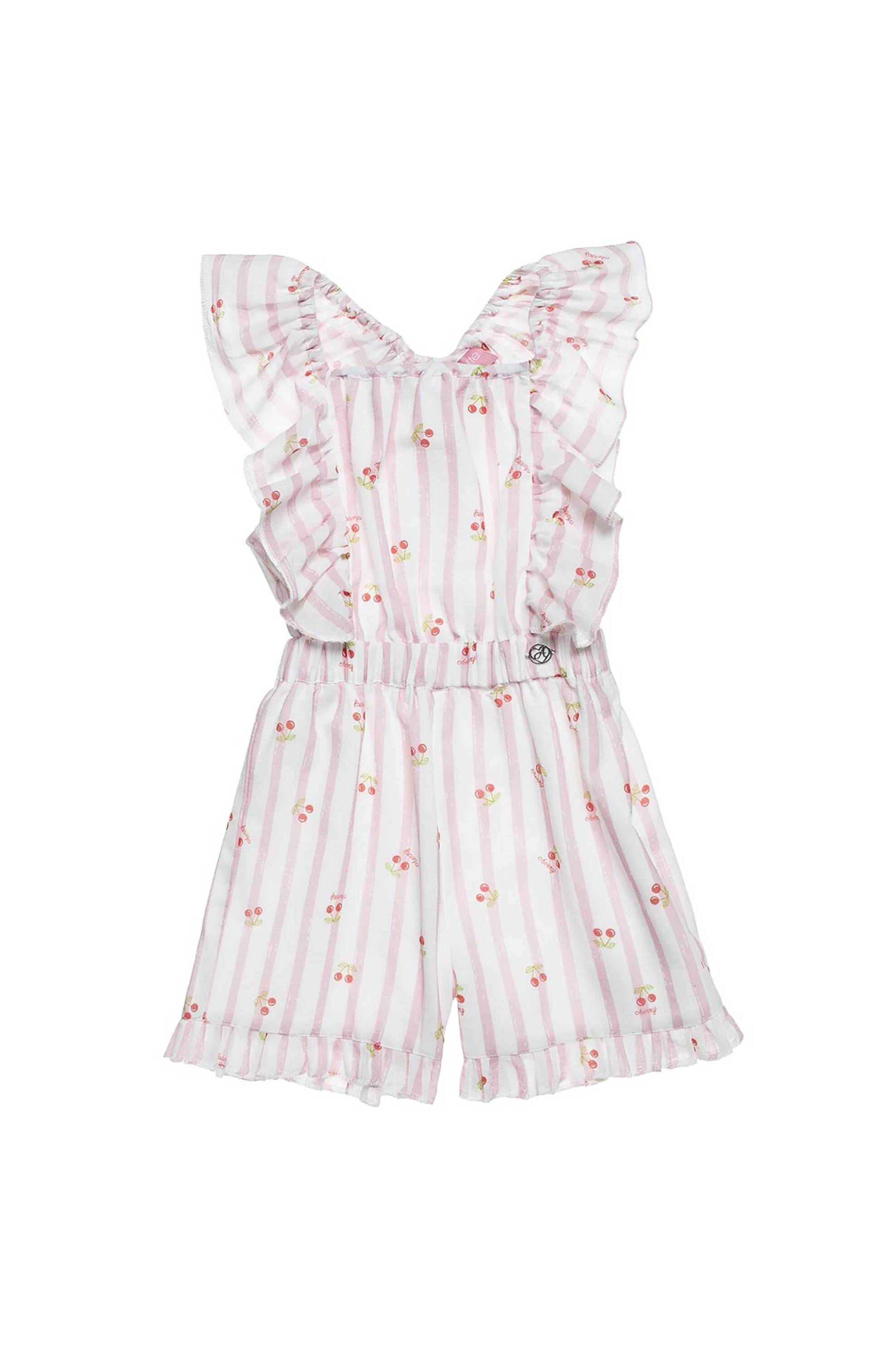 ALOUETTE Alouette παιδική ολόσωμη φόρμα σορτς ριγέ με all-over print και βολάν (12 μηνών - 5 ετών) - 00212369 Ροζ