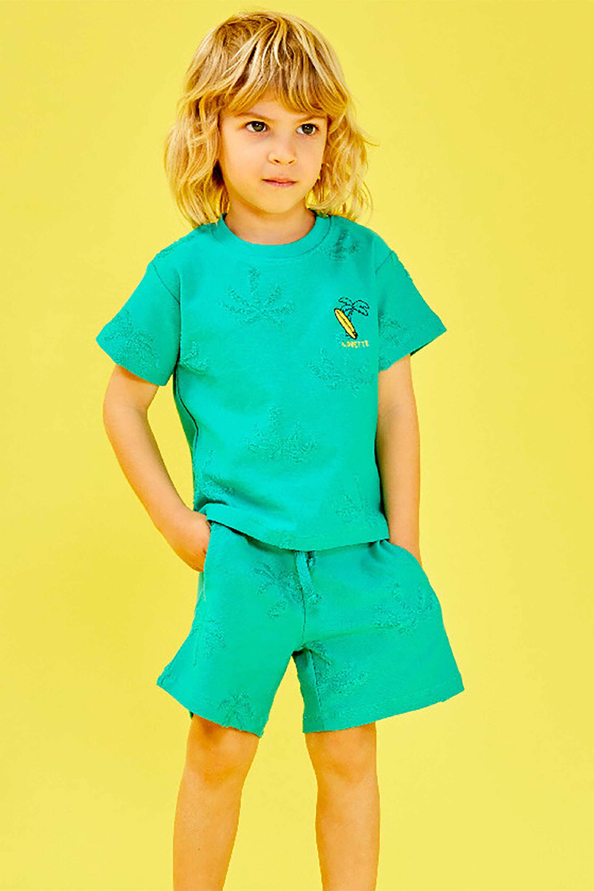 ALOUETTE Alouette παιδικό σετ με T-shirt και σορτς πετσετέ με ανάγλυφα στοιχεία (12 μηνών - 5 ετών) (2 τεμάχια) - 00270747 Πράσινο