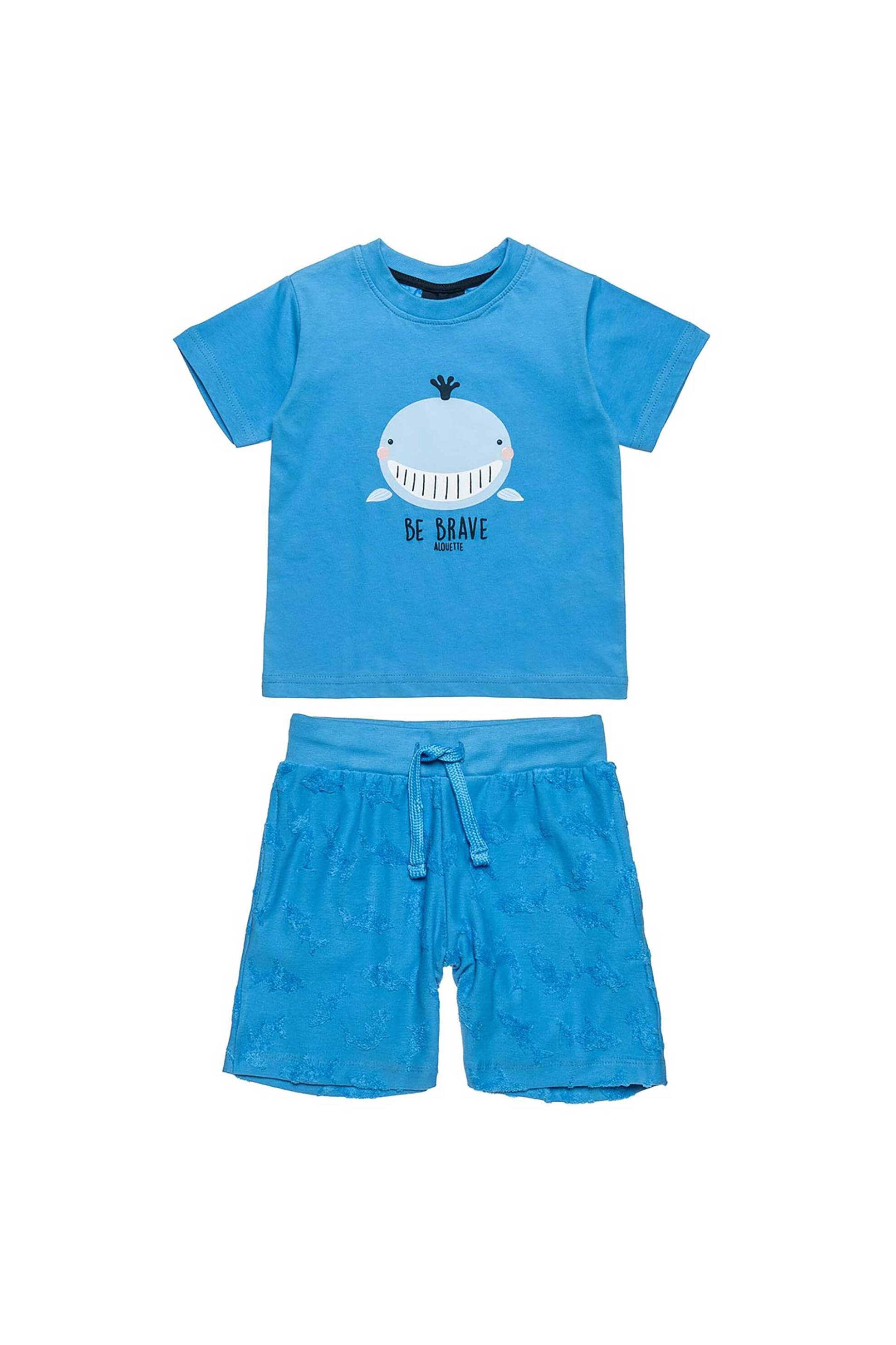 ALOUETTE Alouette παιδικό σετ με T-shirt και σορτς με ανάγλυφα στοιχεία (12 μηνών - 5 ετών) (2 τεμάχια) - 00270746 Μπλε