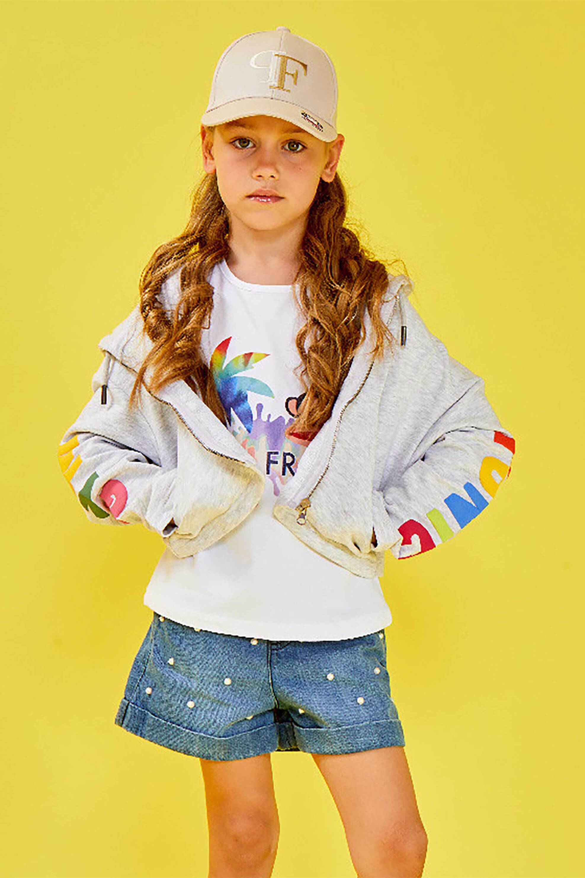 ALOUETTE Alouette παιδική ζακέτα cropped με ανάγλυφα στοιχεία "Gym Tonic" (6 - 16 ετών) - 00961674 Γκρι