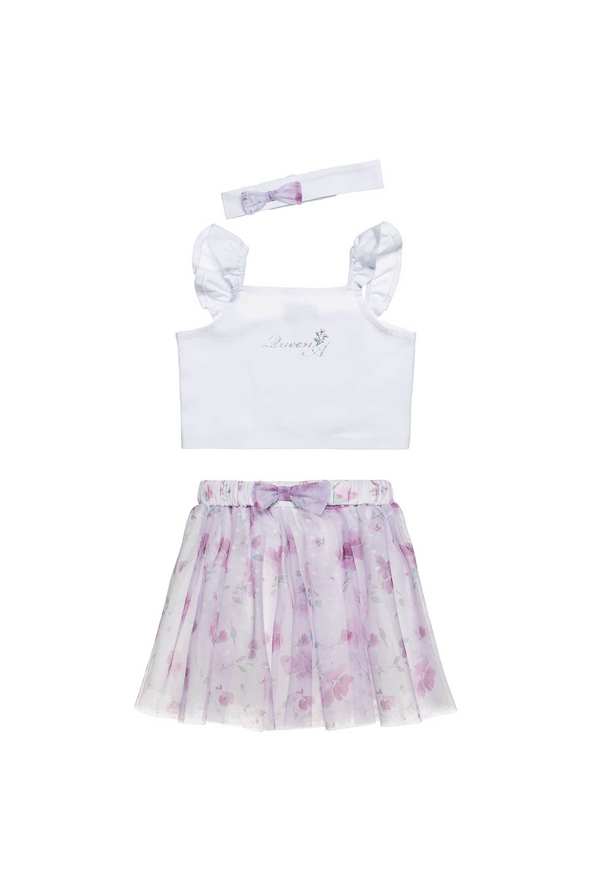 Alouette παιδικό σετ cropped top, τούλινη φούστα και κορδέλα μαλλιών (18 μηνών - 5 ετών) (3 τεμάχια) - 00270756 Λευκό φωτογραφία
