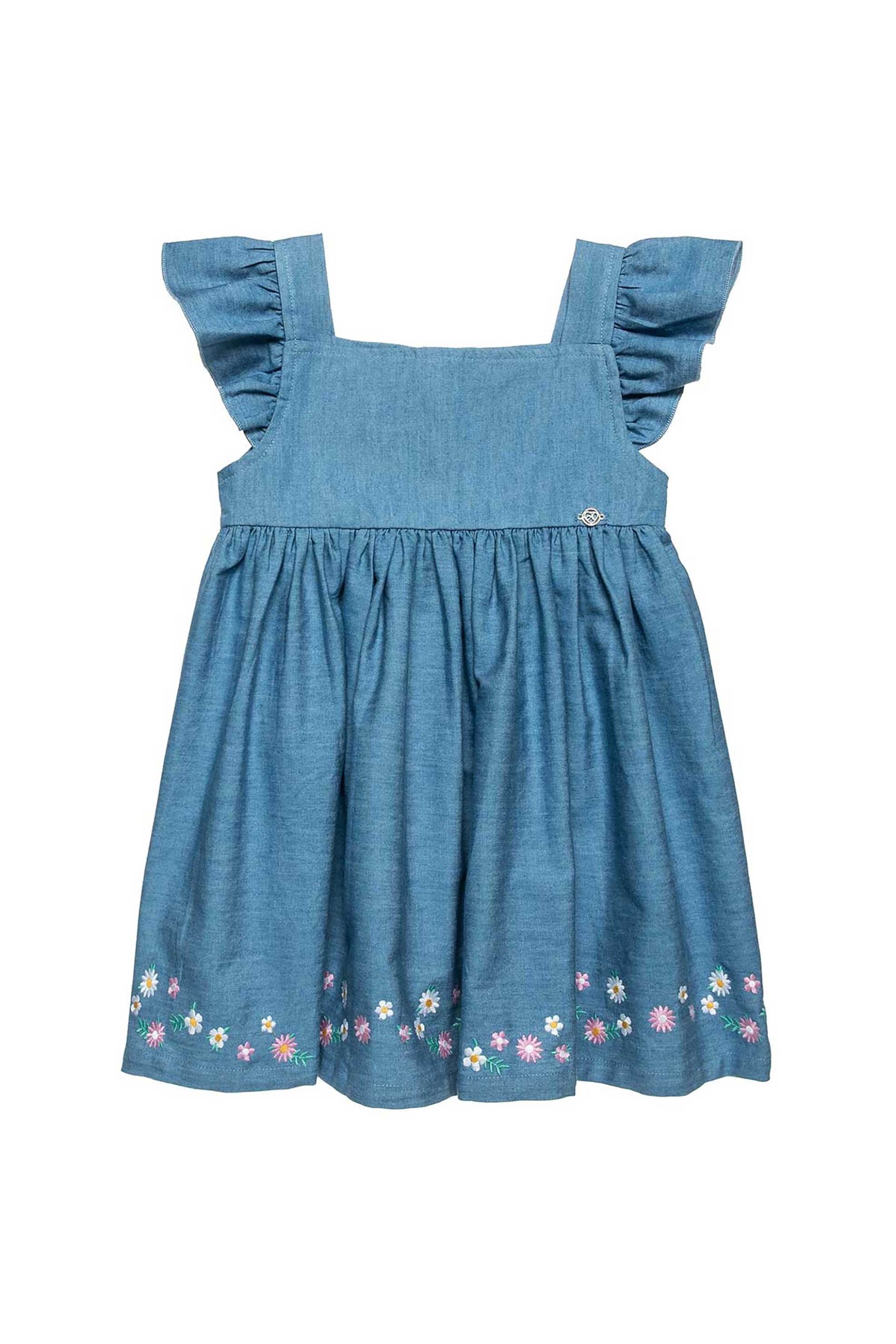 ALOUETTE Alouette παιδικό αμάνικο φόρεμα denim με κεντήματα (9 μηνών - 5 ετών) - 00241718 Denim Blue